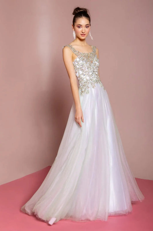 Sleeveless Tulle Long Dress with Bead Embellished Bodice and Neckline by Tux-USA