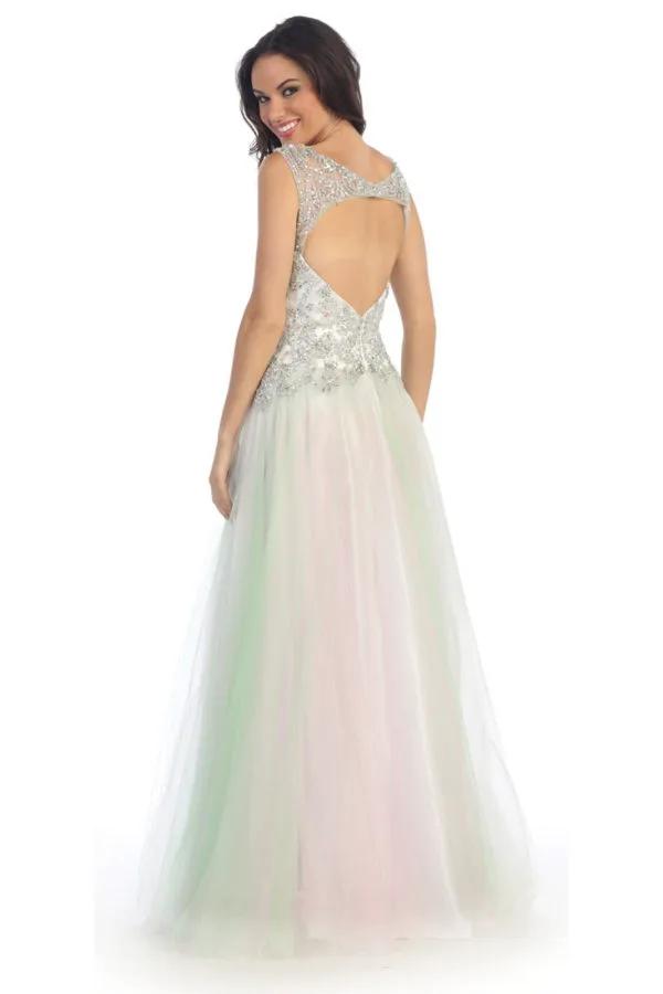 Sleeveless Tulle Long Dress with Bead Embellished Bodice and Neckline by Tux-USA