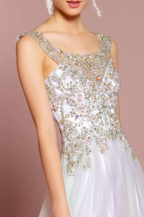 Sleeveless Tulle Long Dress with Bead Embellished Bodice and Neckline by Tux-USA