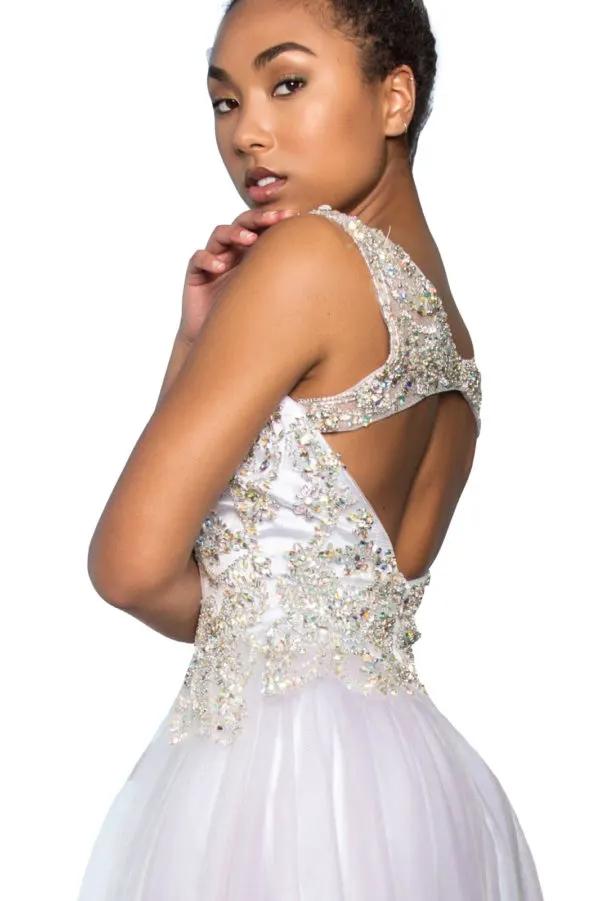 Sleeveless Tulle Long Dress with Bead Embellished Bodice and Neckline by Tux-USA