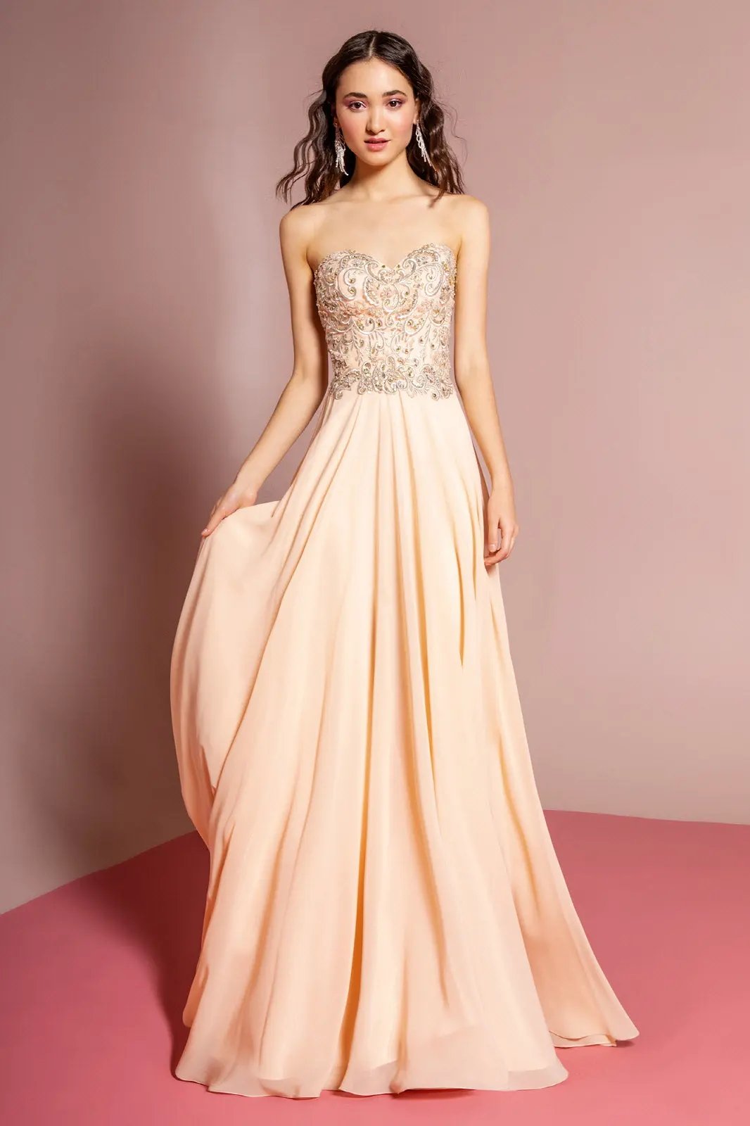 Sleeveless Sweetheart Chiffon Long Dress with Embroidered Detailing by Tux-USA