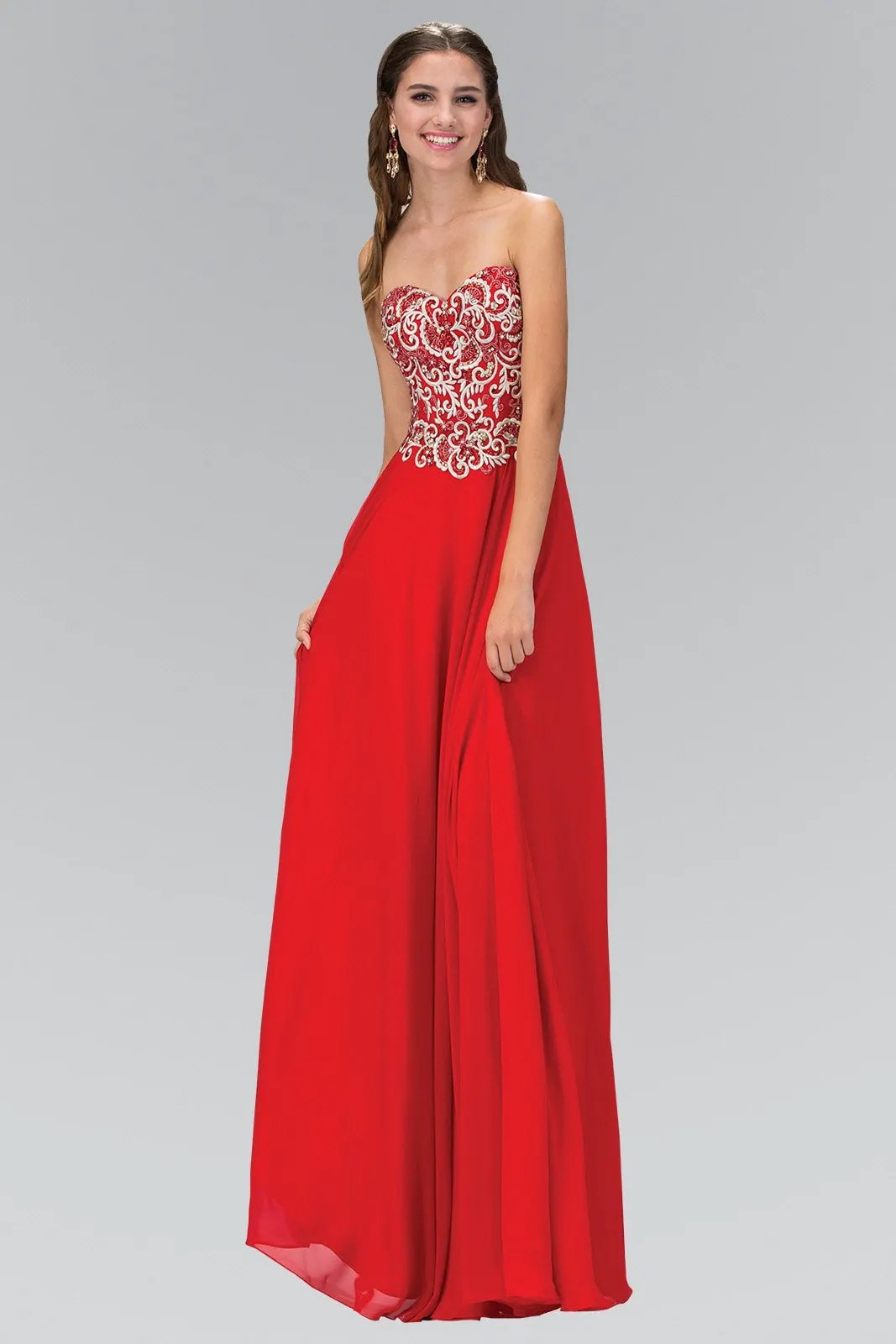 Sleeveless Sweetheart Chiffon Long Dress with Embroidered Detailing by Tux-USA