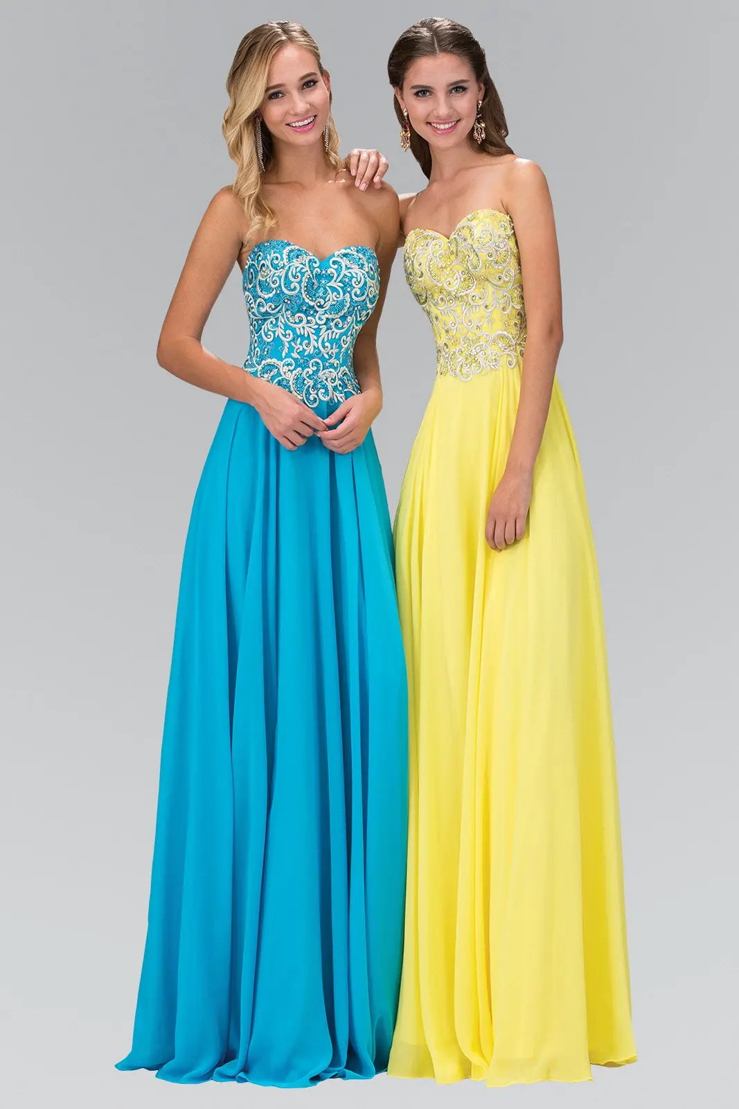Sleeveless Sweetheart Chiffon Long Dress with Embroidered Detailing by Tux-USA
