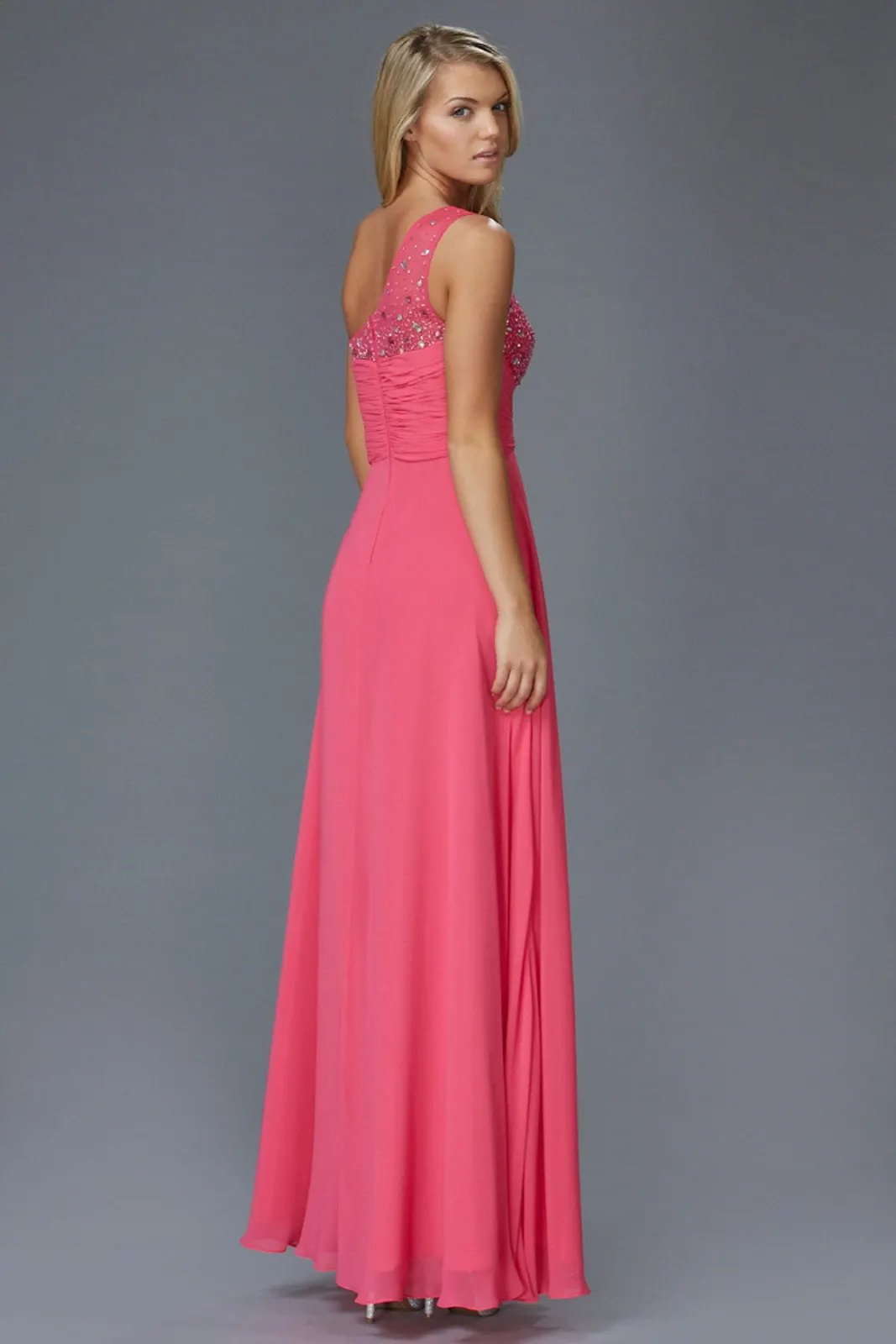 One Shoulder Floor Length Dress with Jewel Embellished Bodice by Tux-USA