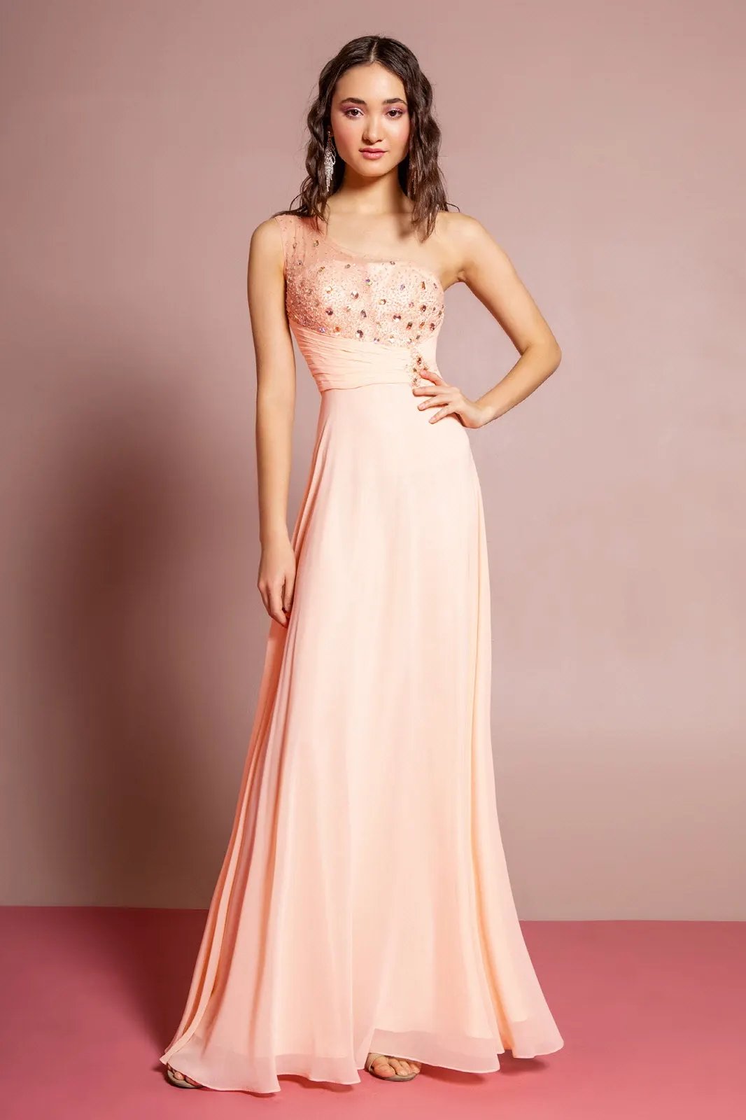 One Shoulder Floor Length Dress with Jewel Embellished Bodice by Tux-USA