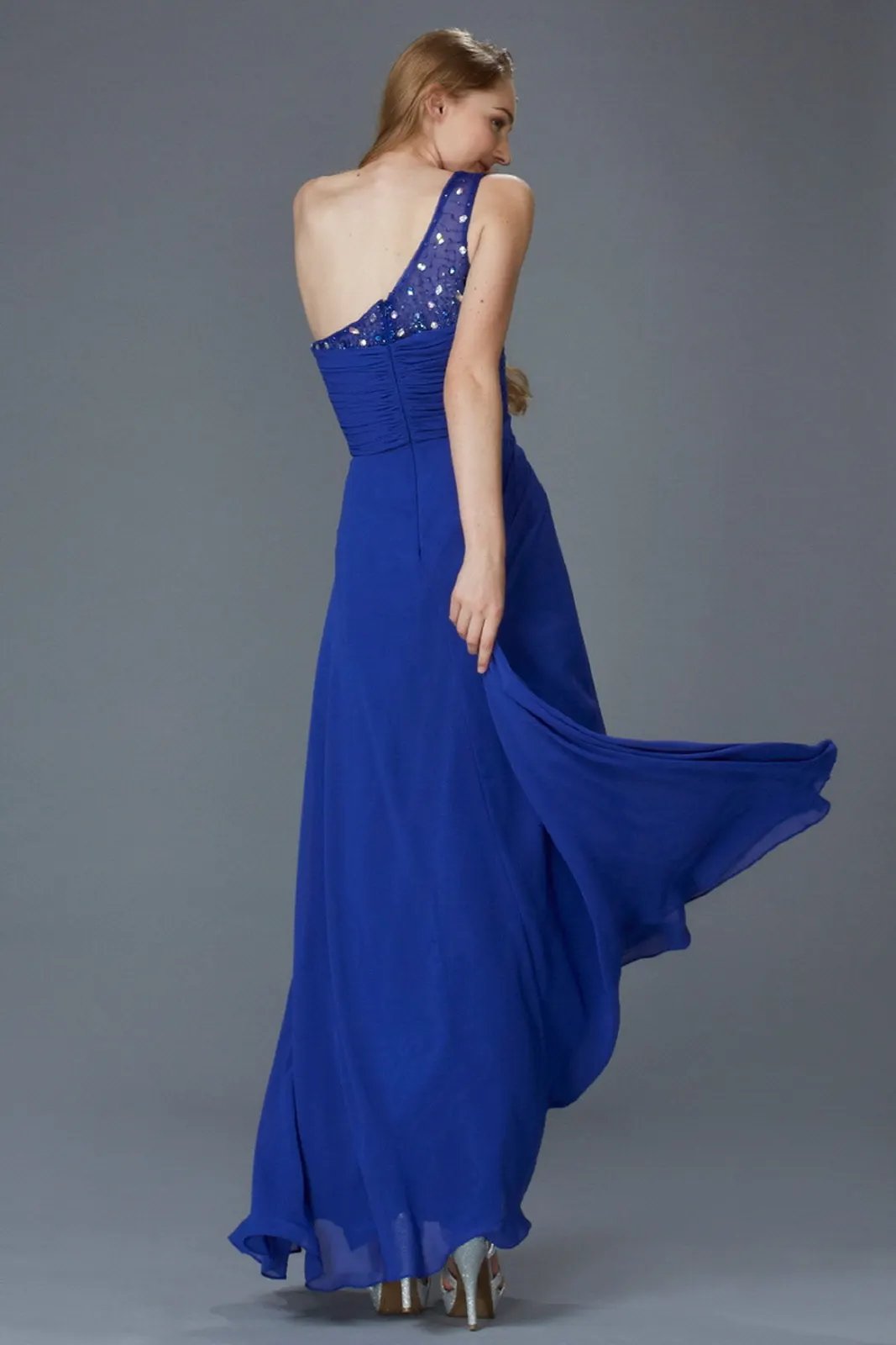 One Shoulder Floor Length Dress with Jewel Embellished Bodice by Tux-USA
