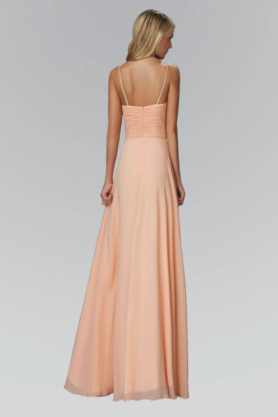 Spaghetti Straps Long Chiffon Dress Accented with Bead and Jewel by Tux-USA