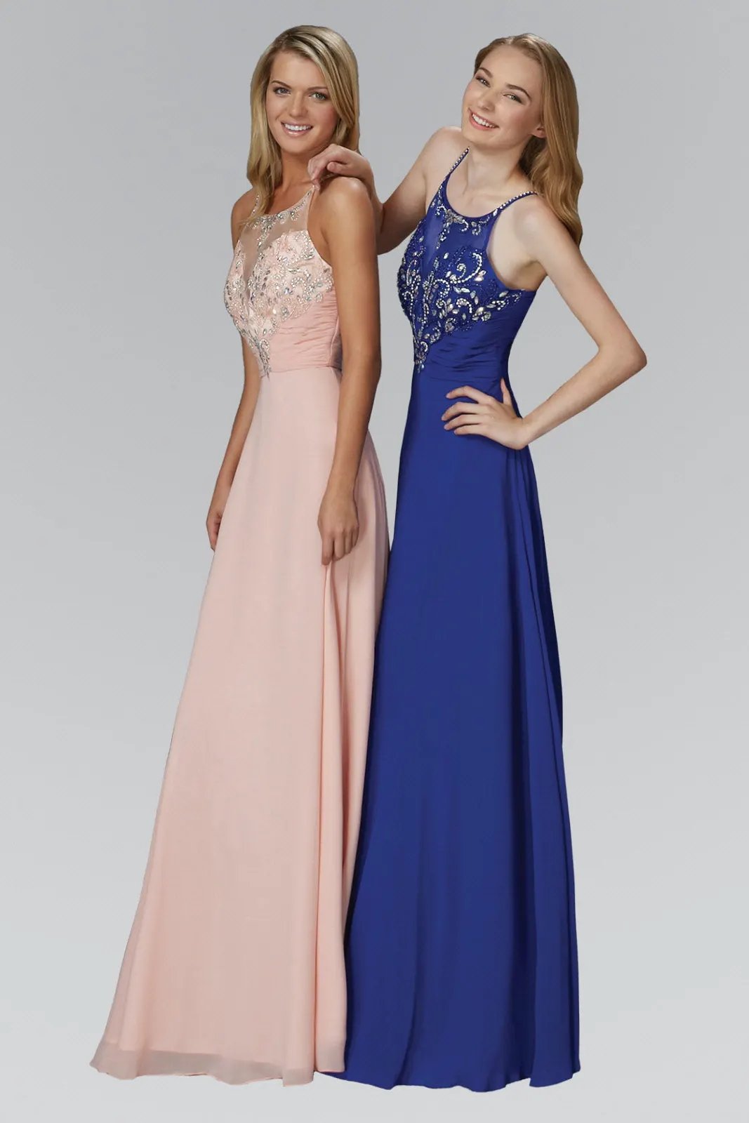Spaghetti Straps Long Chiffon Dress Accented with Bead and Jewel by Tux-USA