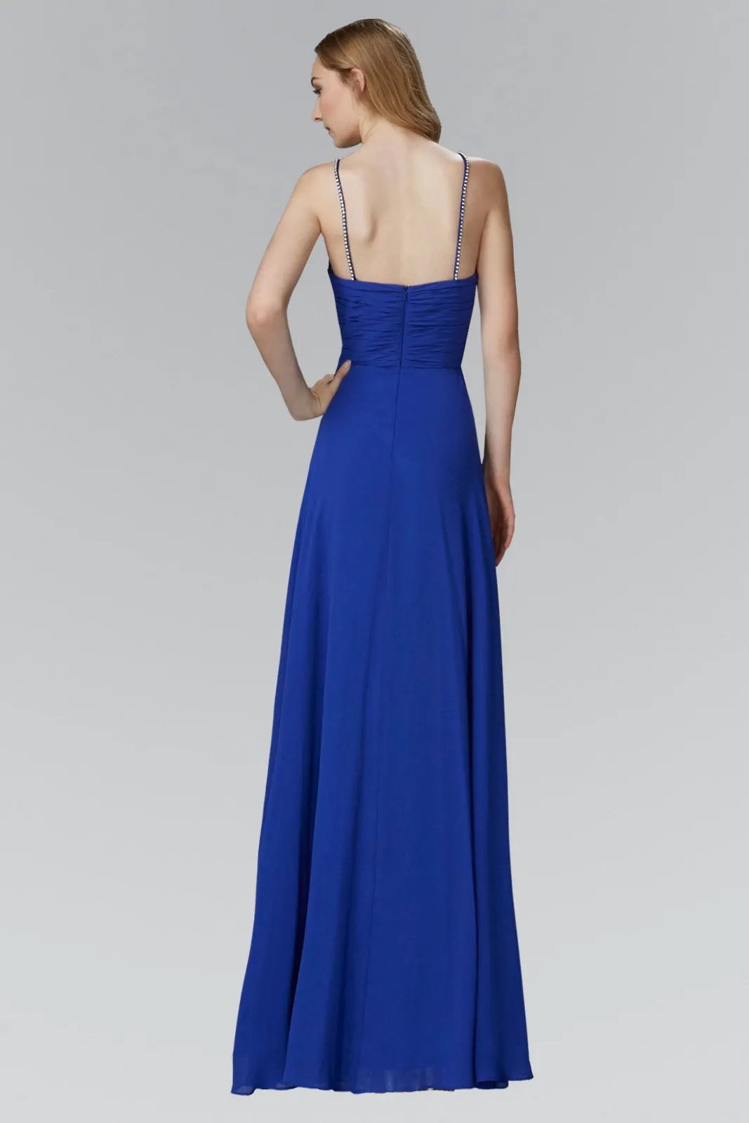 Spaghetti Straps Long Chiffon Dress Accented with Bead and Jewel by Tux-USA