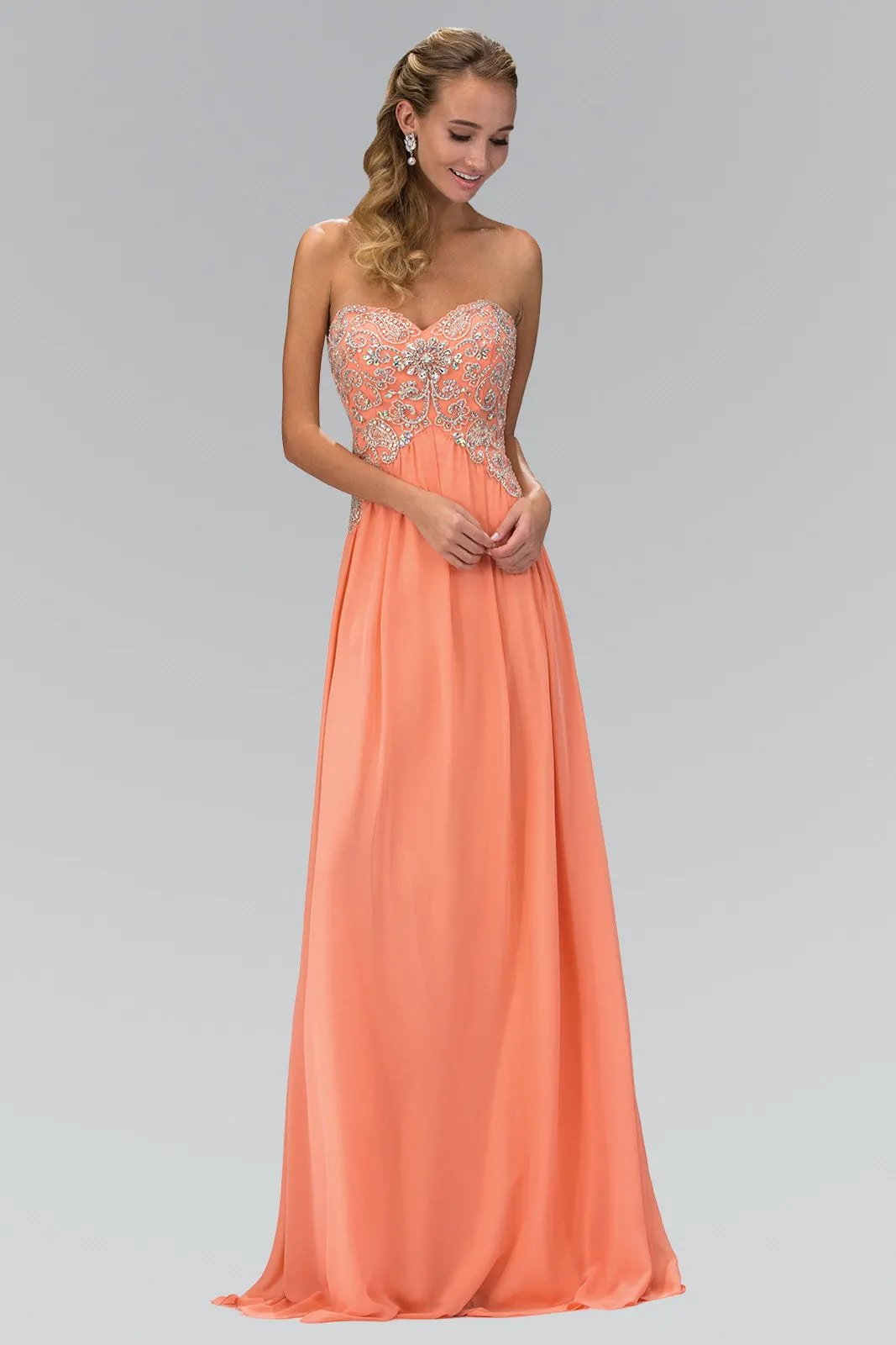 Strapless Sweetheart Long Chiffon Dress with Jewel Detailing by Tux-USA