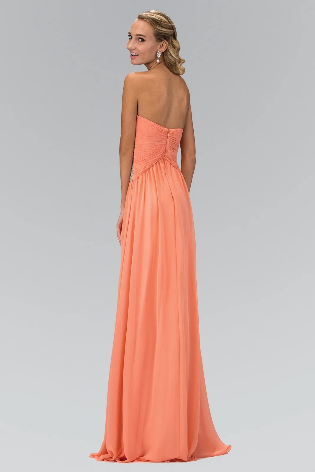 Strapless Sweetheart Long Chiffon Dress with Jewel Detailing by Tux-USA