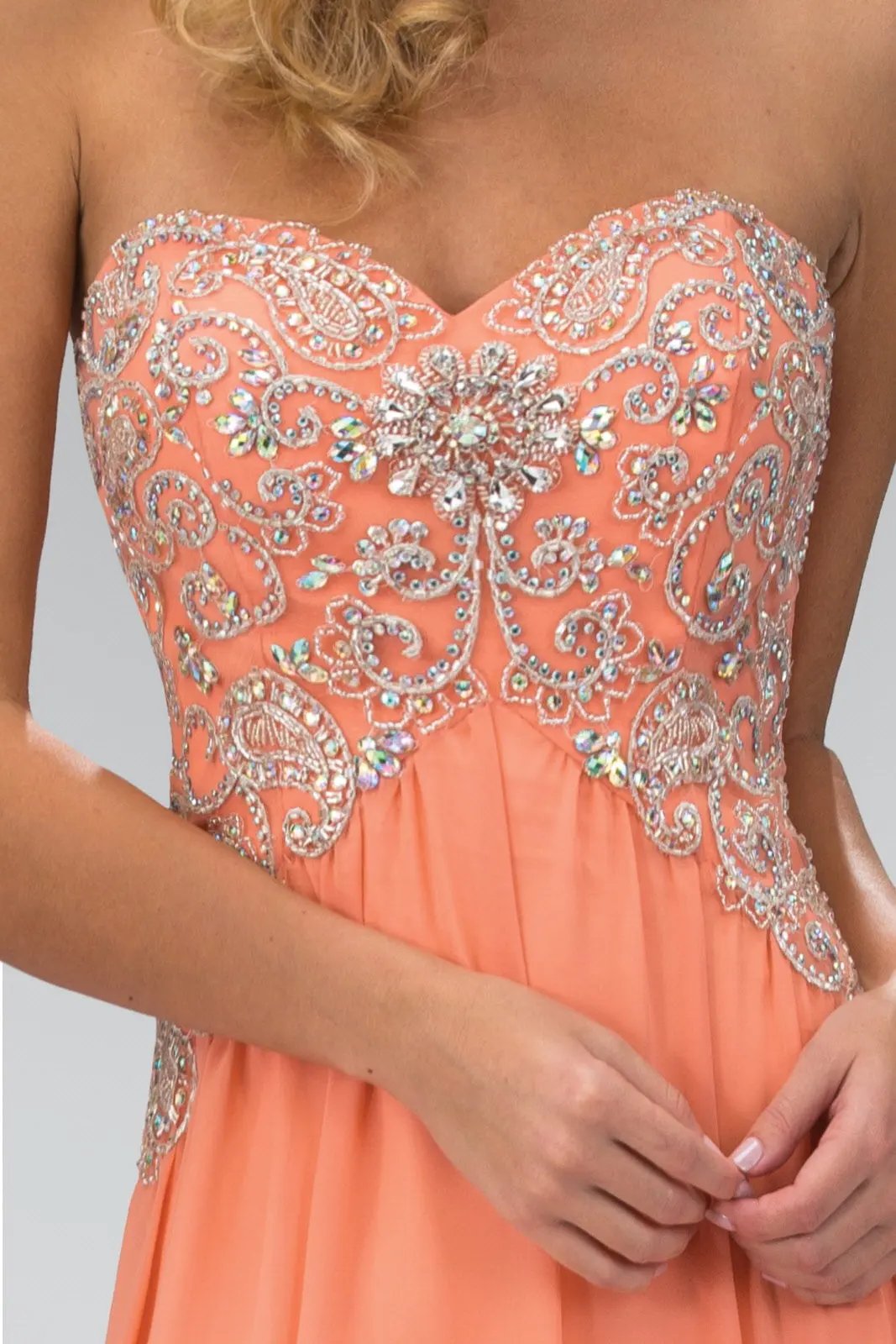 Strapless Sweetheart Long Chiffon Dress with Jewel Detailing by Tux-USA