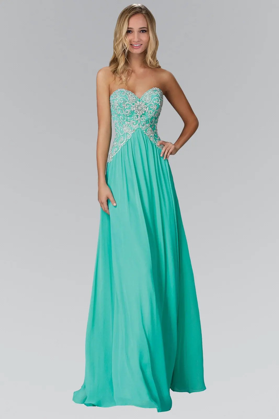 Strapless Sweetheart Long Chiffon Dress with Jewel Detailing by Tux-USA