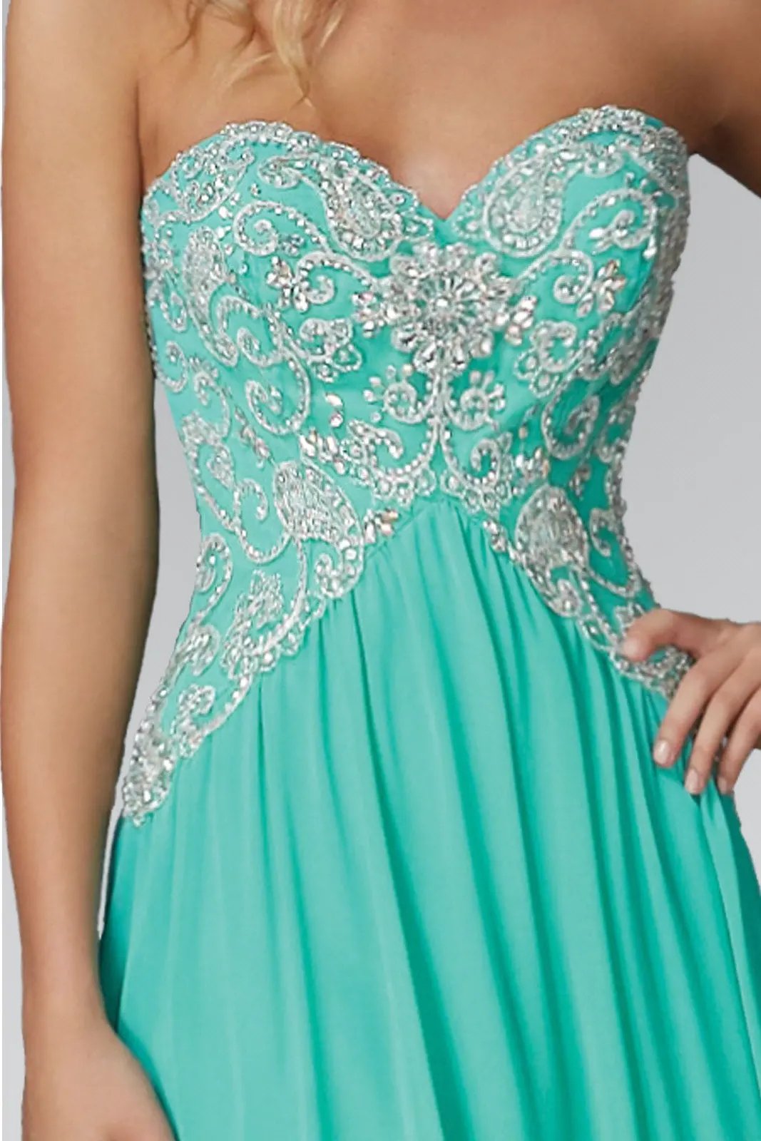 Strapless Sweetheart Long Chiffon Dress with Jewel Detailing by Tux-USA