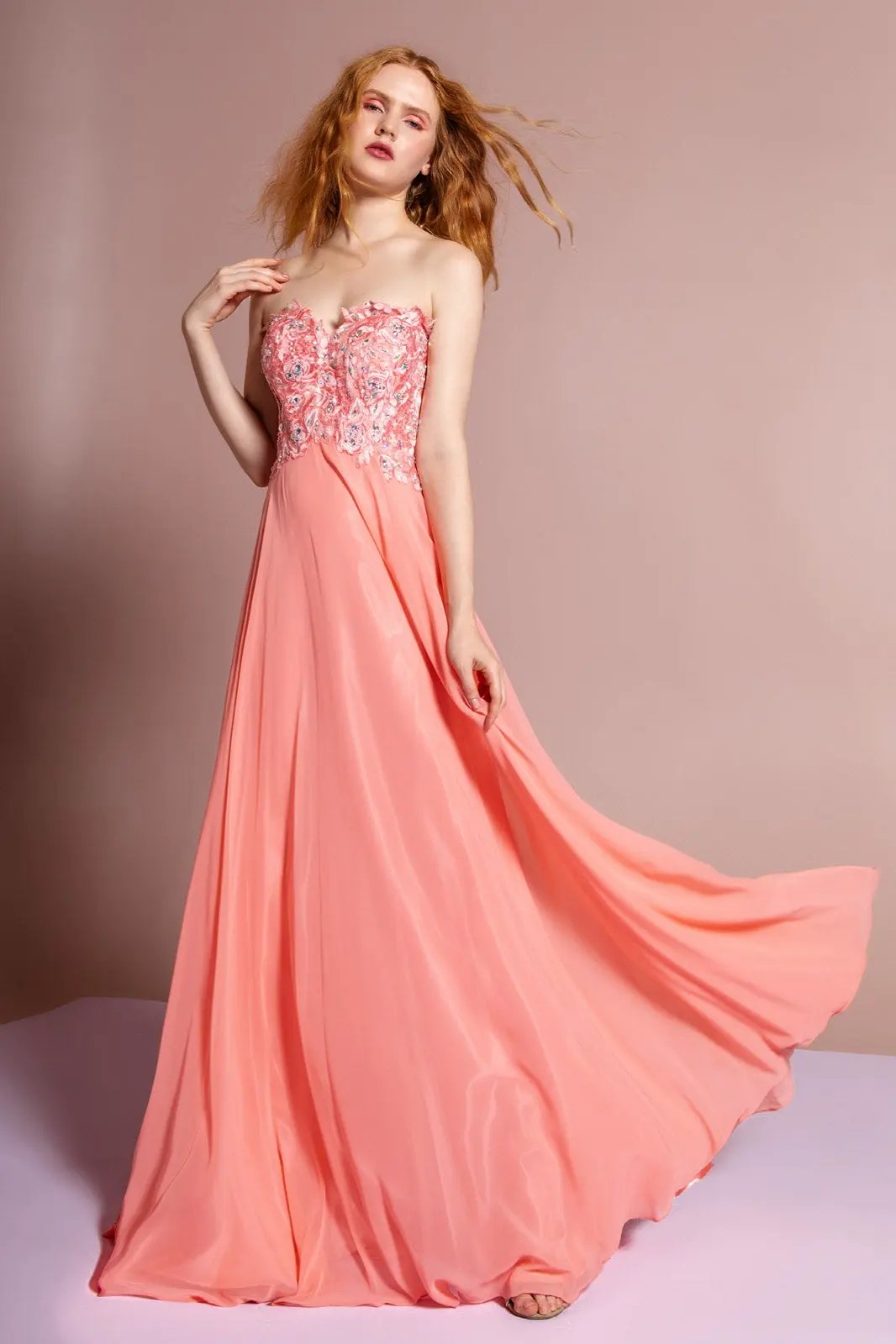 Strapless Chiffon Long Dress with Sweetheart Neckline by Tux-USA
