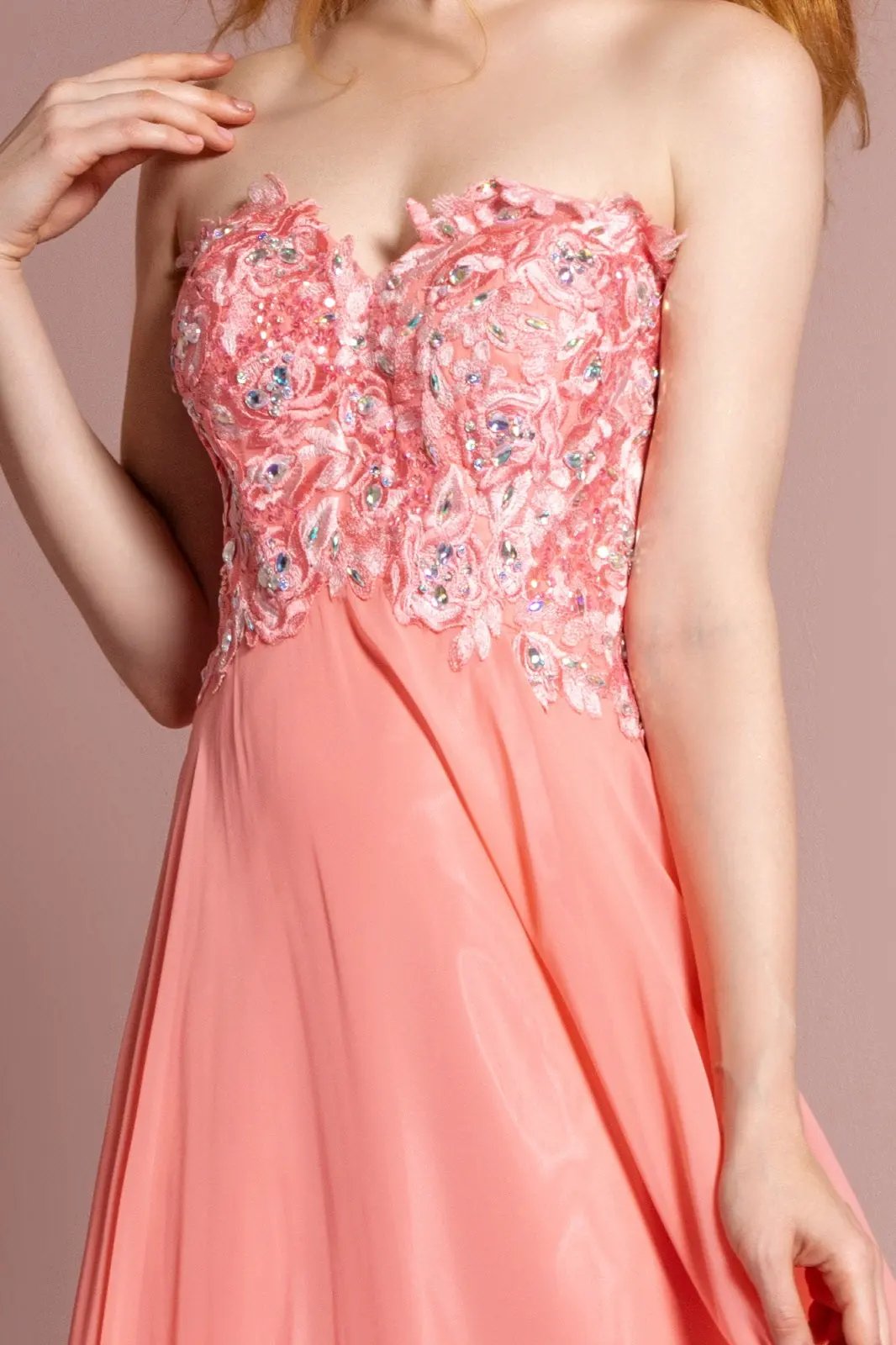Strapless Chiffon Long Dress with Sweetheart Neckline by Tux-USA