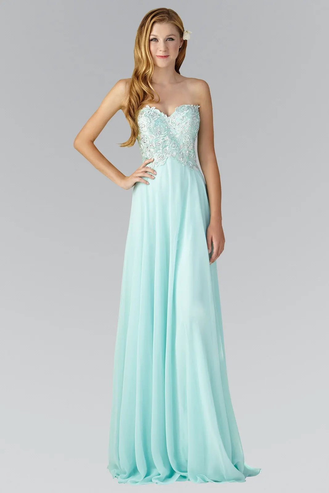 Strapless Chiffon Long Dress with Sweetheart Neckline by Tux-USA