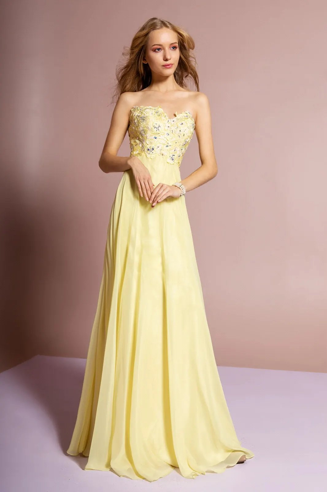 Strapless Chiffon Long Dress with Sweetheart Neckline by Tux-USA