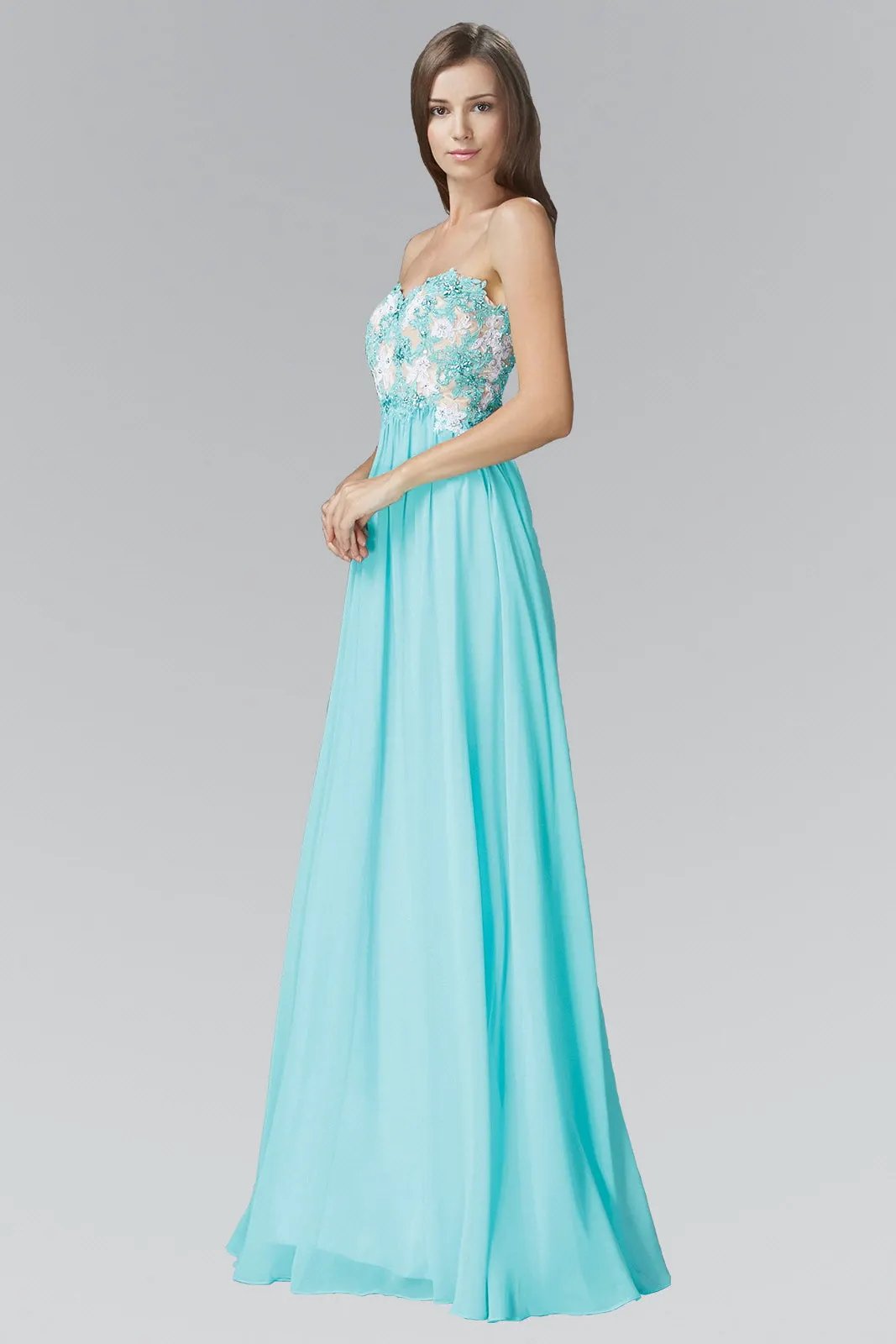Strapless Sweetheart Chiffon Long Dress with Lace on Bodice by Tux-USA