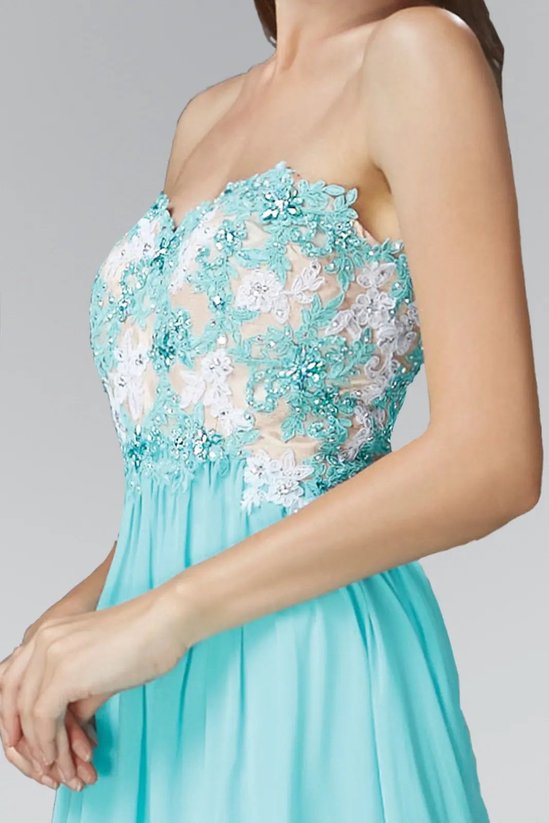 Strapless Sweetheart Chiffon Long Dress with Lace on Bodice by Tux-USA
