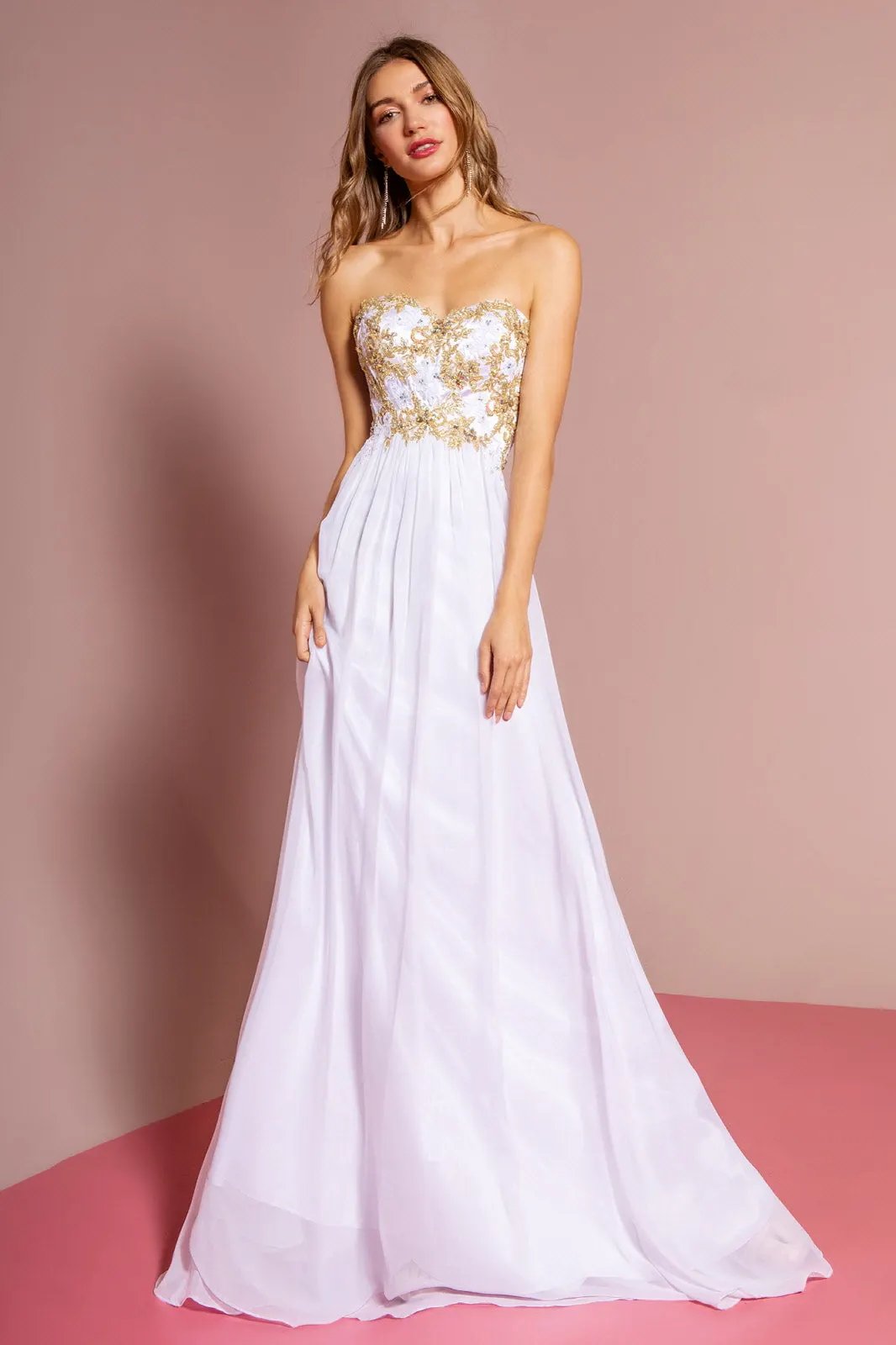 Strapless Sweetheart Chiffon Long Dress with Lace on Bodice by Tux-USA