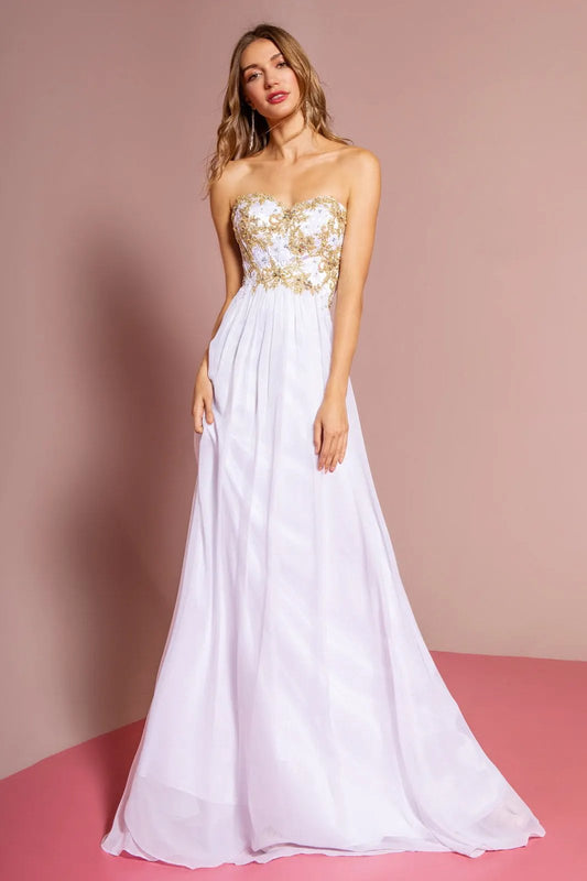 Strapless Sweetheart Chiffon Long Dress with Lace on Bodice by Tux-USA