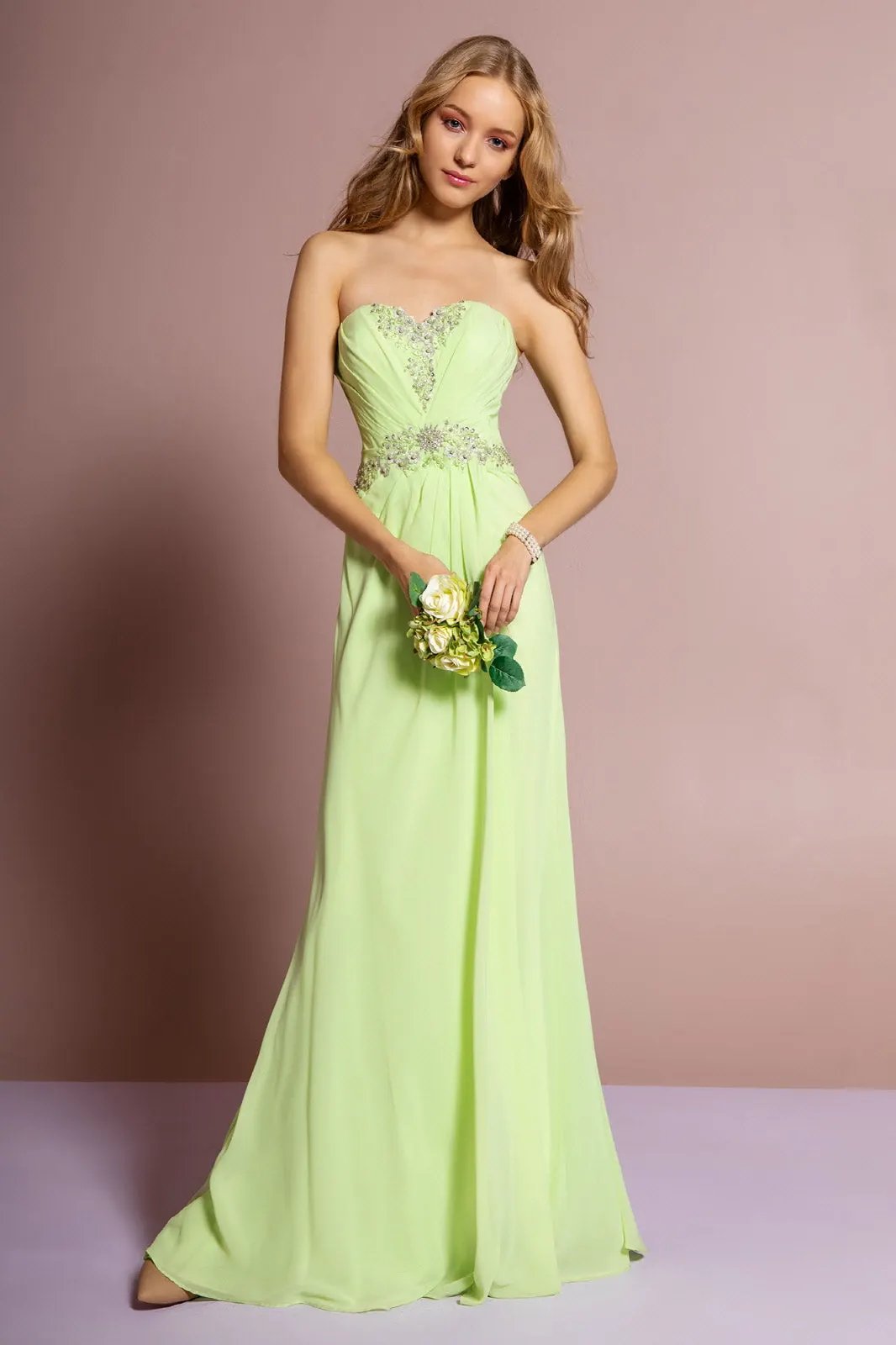 Strapless Sweetheart Long Dress with Pleated Bodice by Tux-USA