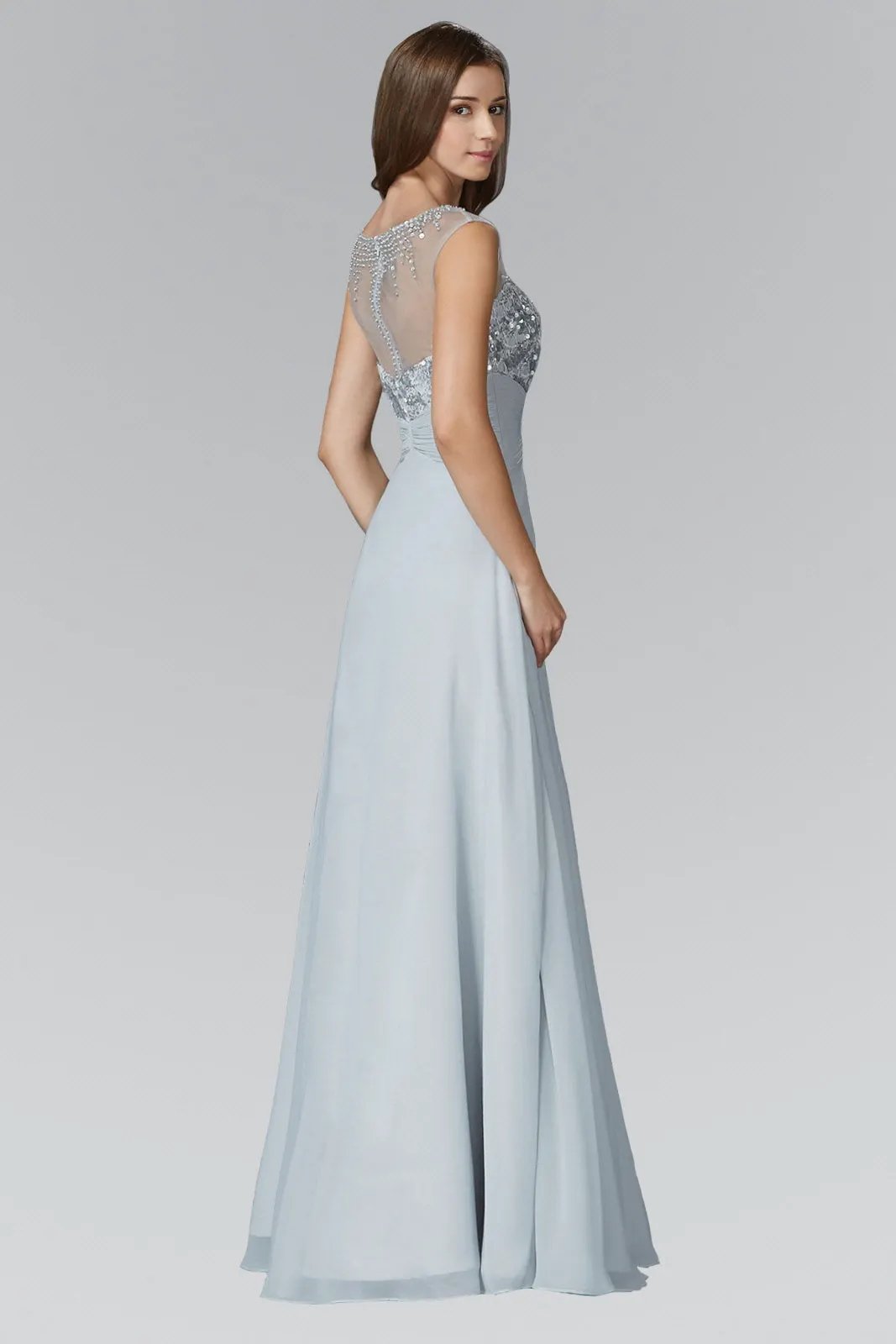 Sequin Embellished Chiffon Long Dress with Beaded Sweetheart Illusion Neckline by Tux-USA