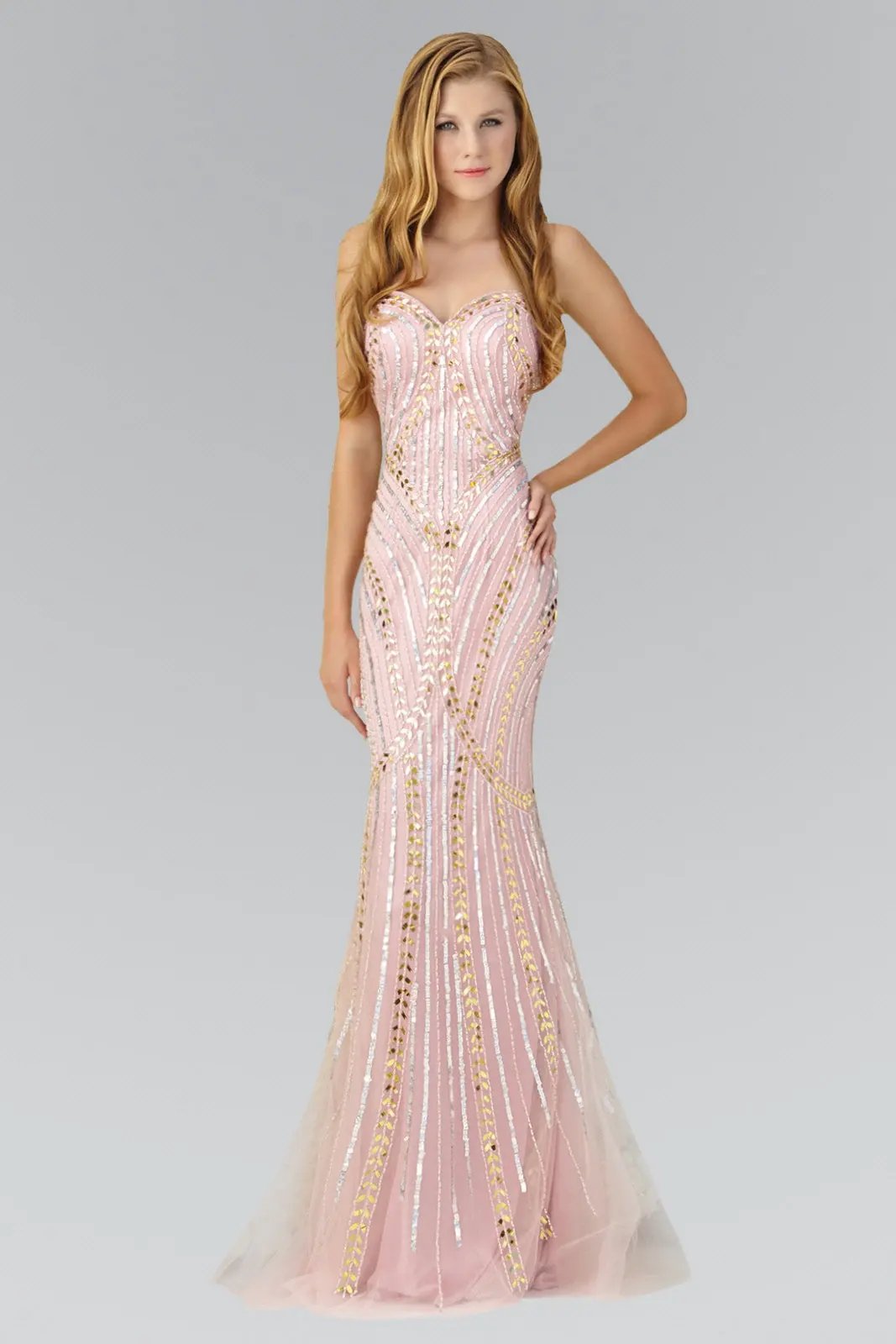 Strapless Sweetheart Long Dress with Bead Detailing by Tux-USA
