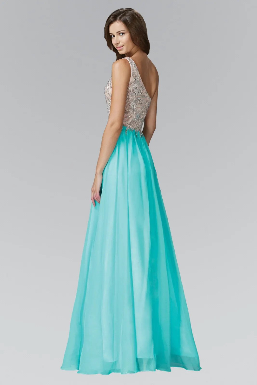 One Shoulder Jewel Embellished Bodice Chiffon Floor Length Evening Dress Tux USA by Tux-USA
