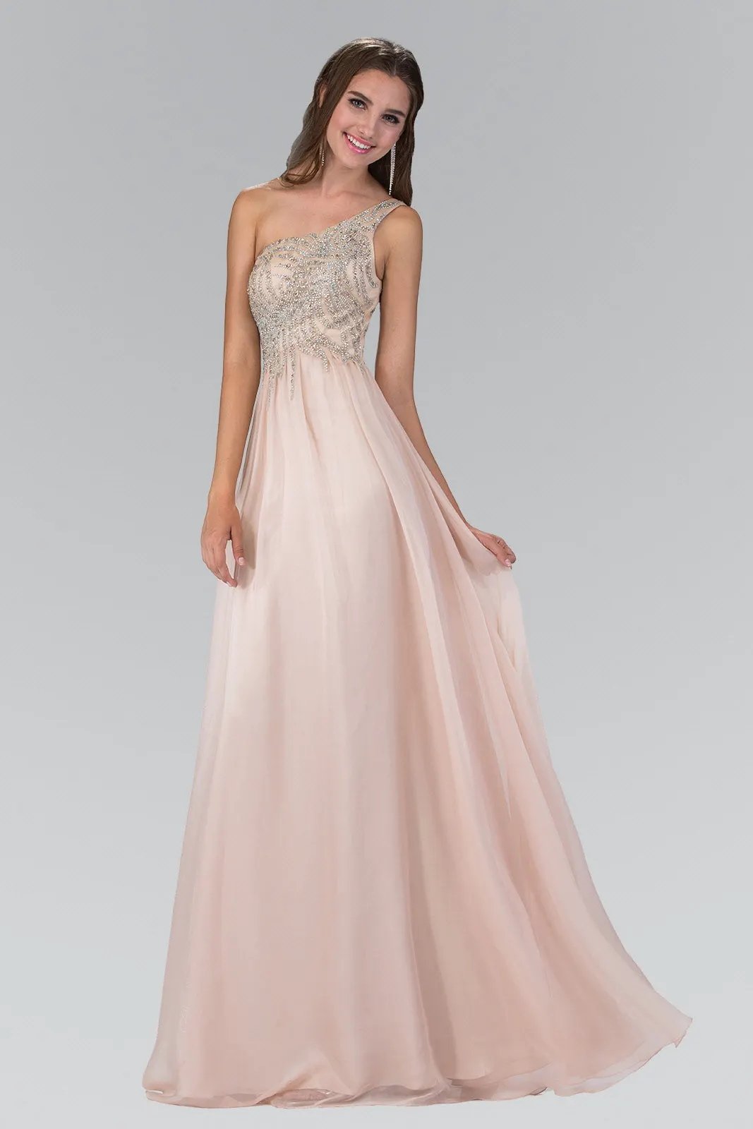 One Shoulder Jewel Embellished Bodice Chiffon Floor Length Evening Dress Tux USA by Tux-USA