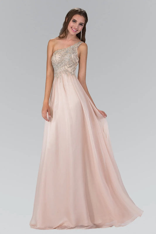 One Shoulder Jewel Embellished Bodice Chiffon Floor Length Evening Dress Tux USA by Tux-USA