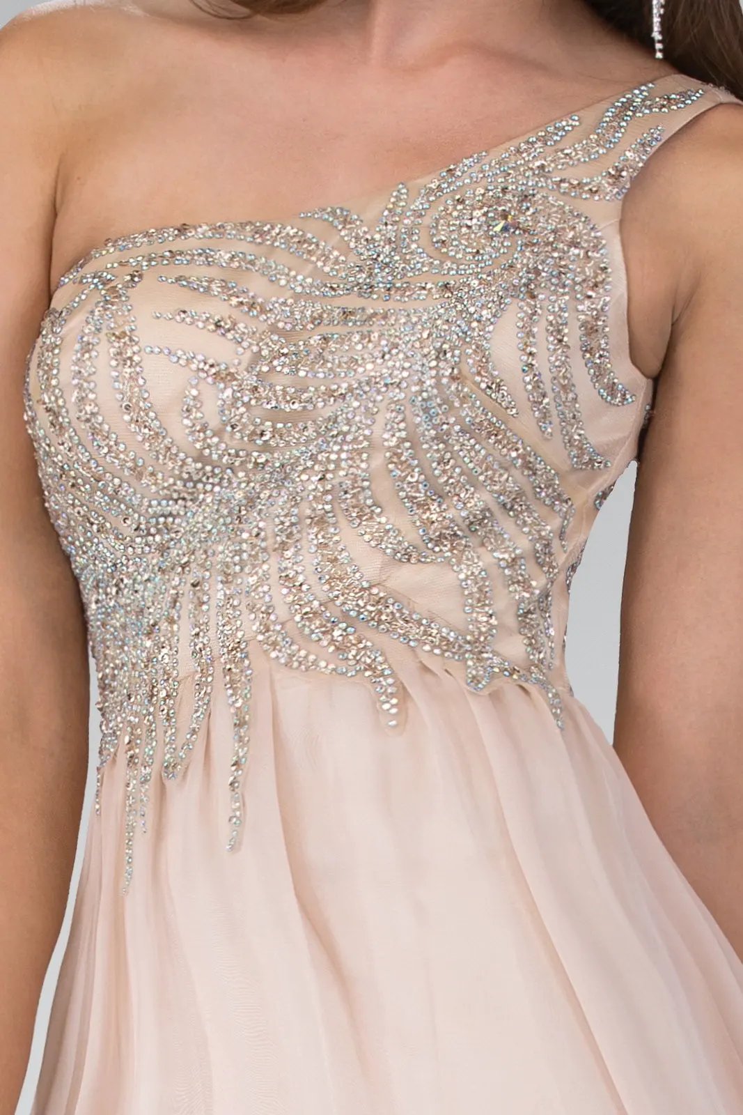 One Shoulder Jewel Embellished Bodice Chiffon Floor Length Evening Dress Tux USA by Tux-USA
