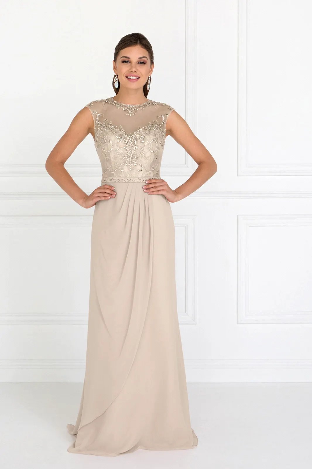 Sleeveless Chiffon Floor Length Dress with Jewel Embellished Bodice and Back by Tux-USA