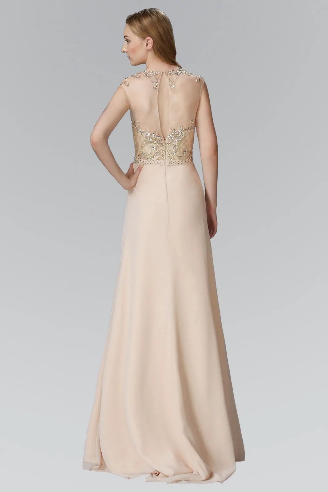 Sleeveless Chiffon Floor Length Dress with Jewel Embellished Bodice and Back by Tux-USA