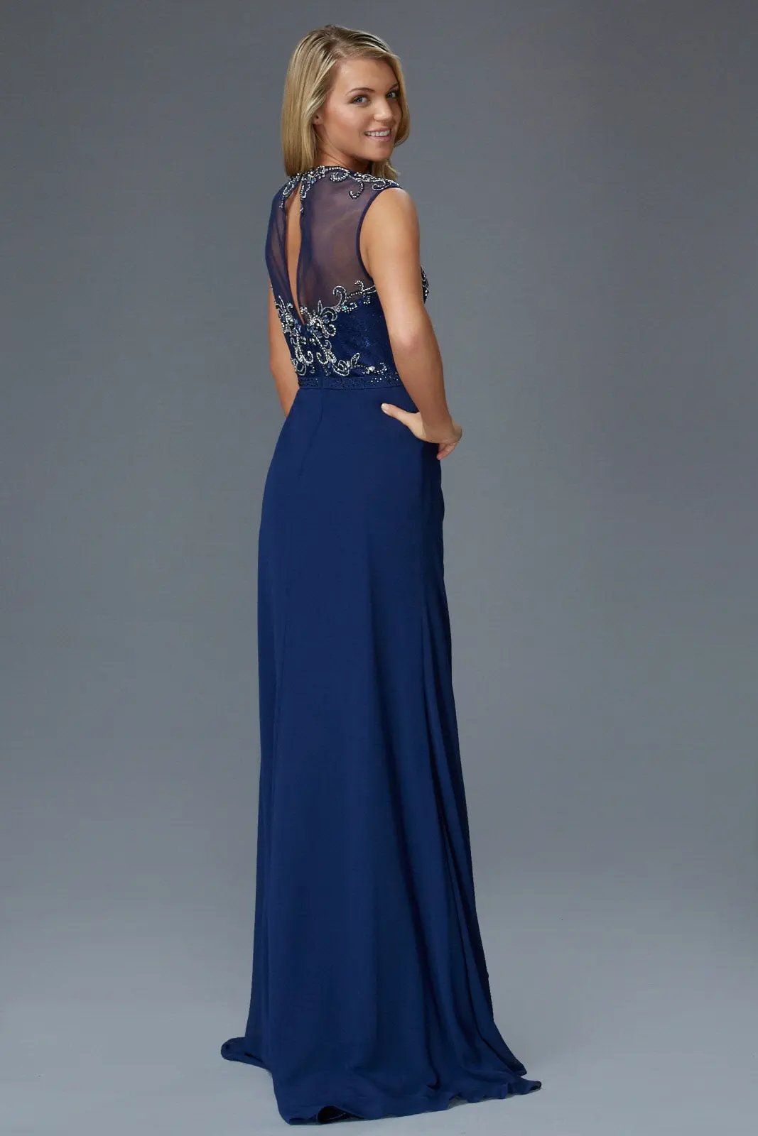 Sleeveless Chiffon Floor Length Dress with Jewel Embellished Bodice and Back by Tux-USA