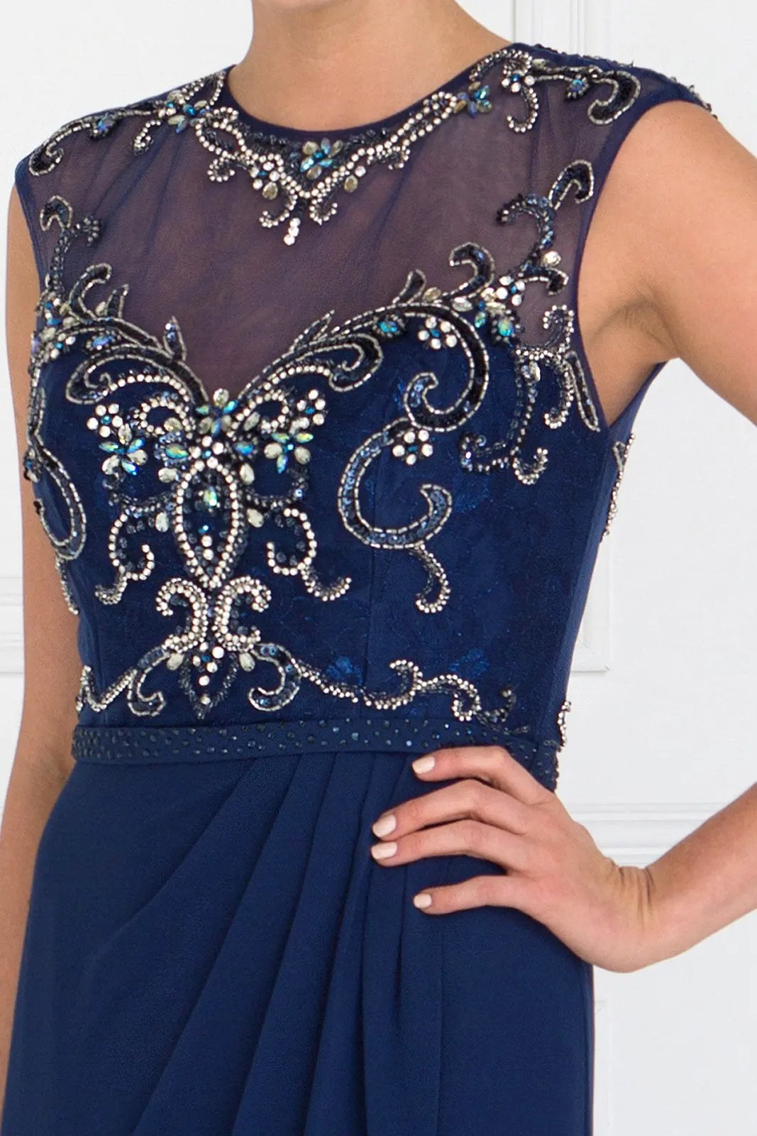 Sleeveless Chiffon Floor Length Dress with Jewel Embellished Bodice and Back by Tux-USA