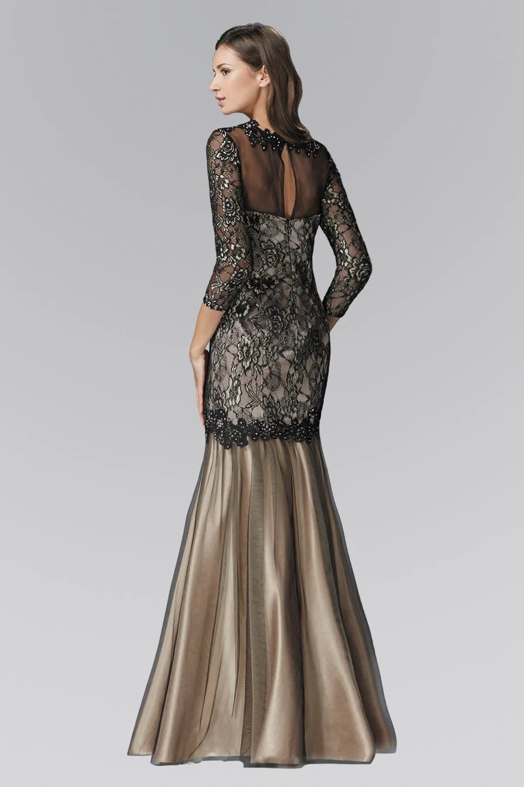 Three Quarter Length Sleeve Lace Long Dress by Tux-USA