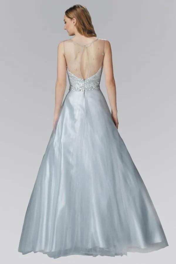 A-Line Long Dress with Sequin Embellished Sheer Bodice and back by Tux-USA