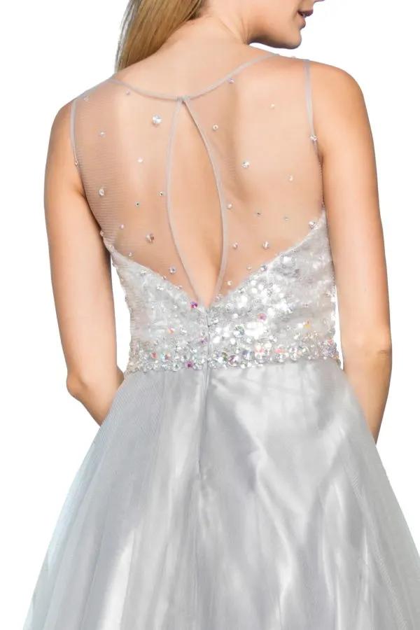 A-Line Long Dress with Sequin Embellished Sheer Bodice and back by Tux-USA
