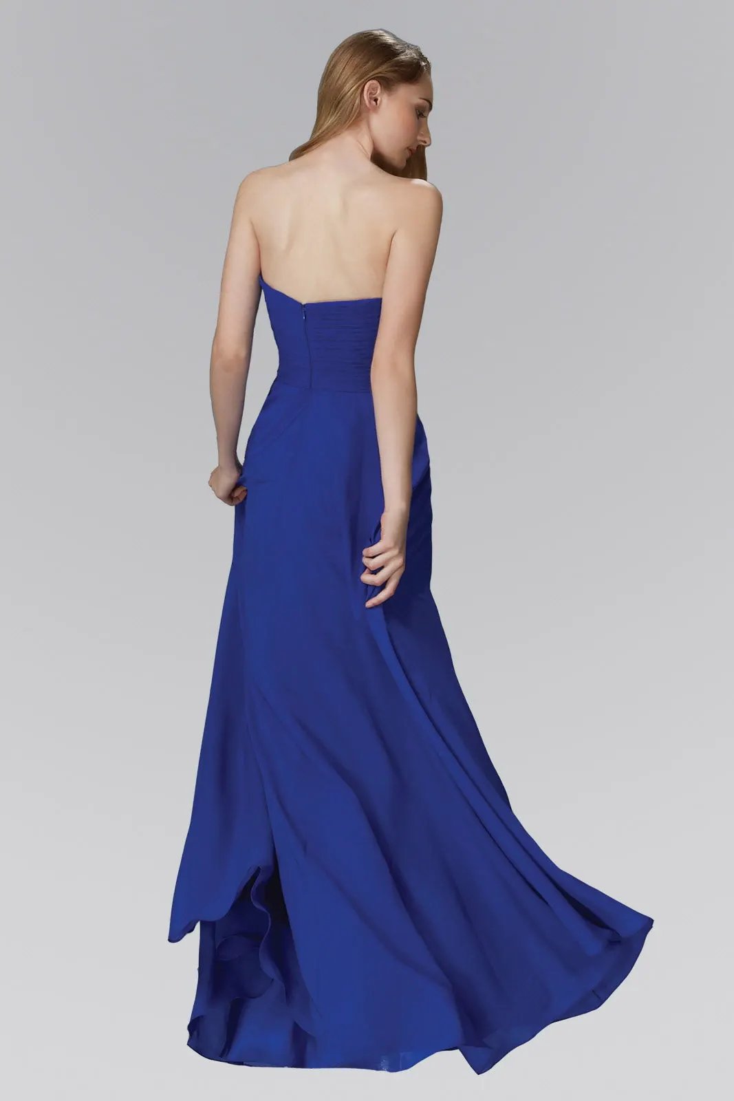 Strapless Sweetheart Chiffon Long Dress with Jewel Embellished Bodice by Tux-USA