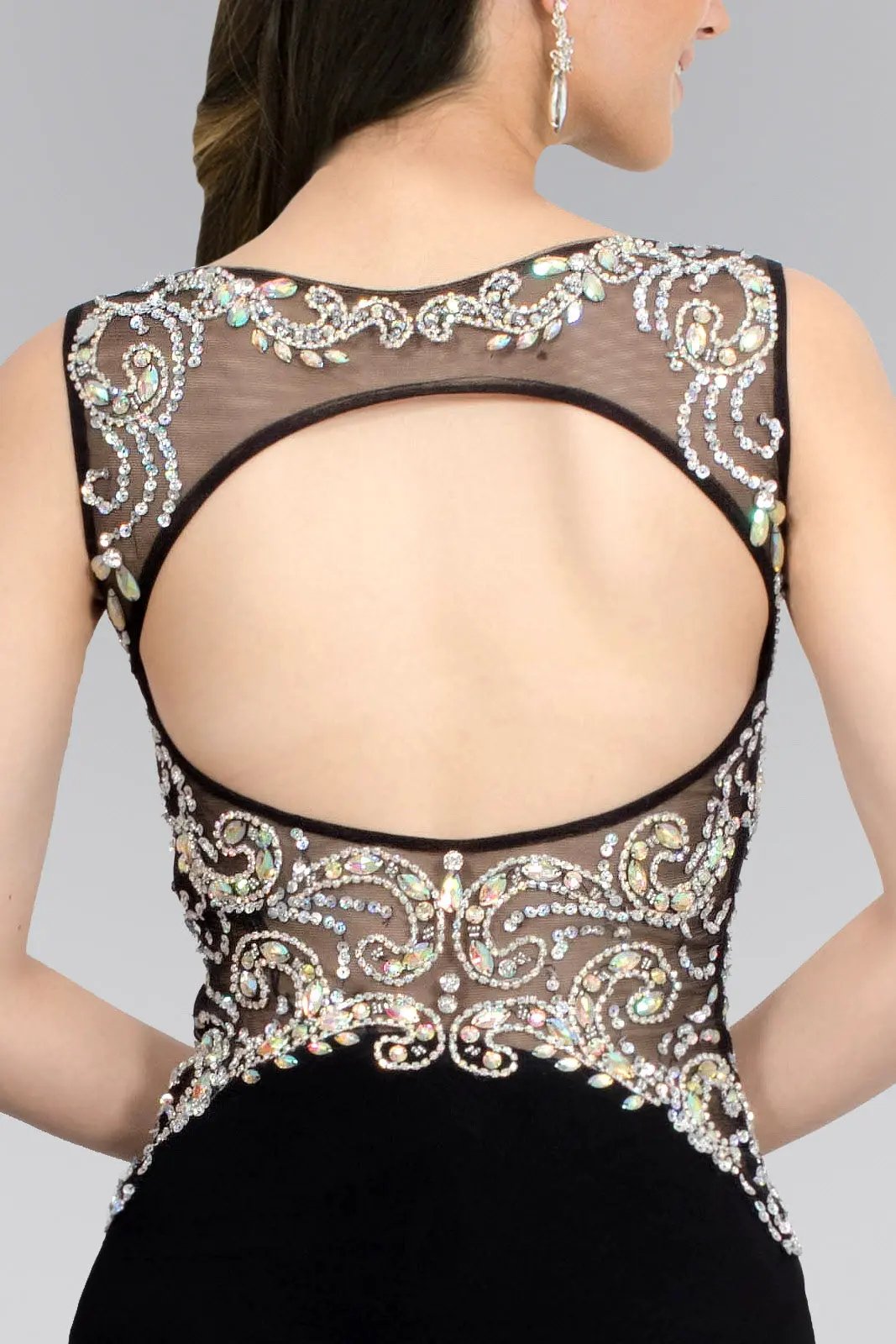 Jewel Embellished Sheer Bodice Jersey Long Dress by Tux-USA