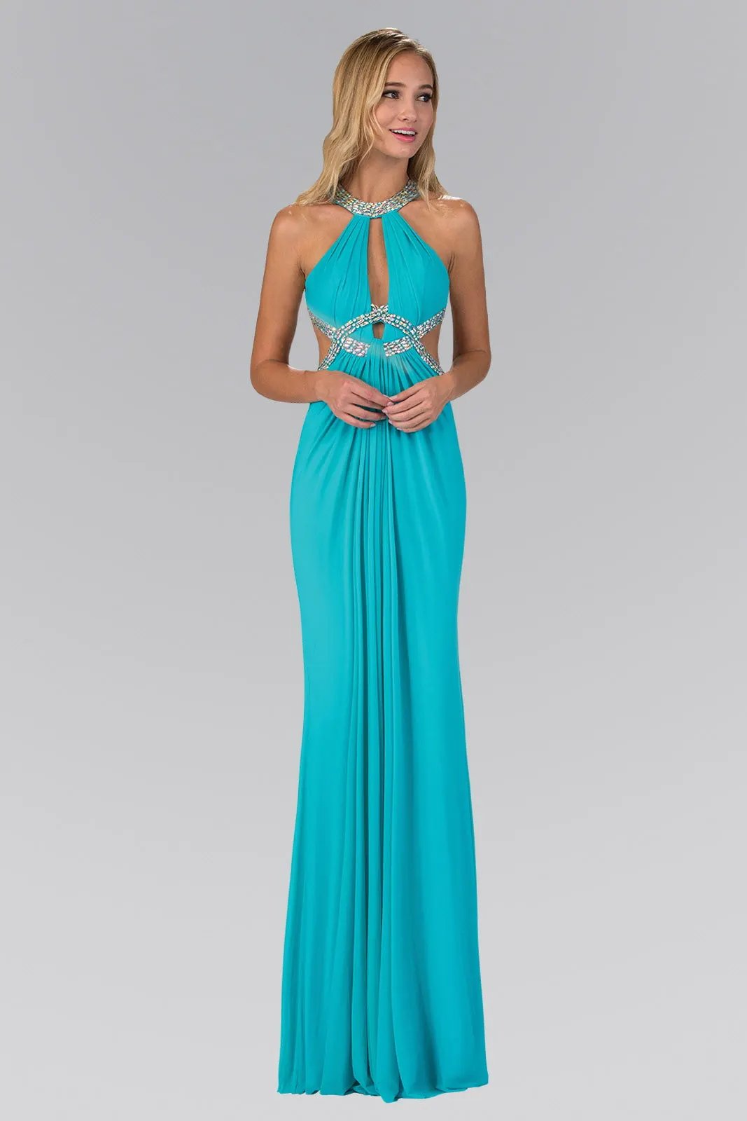 Long Dress Accented with Jewel Embellished Bodice and Cut Outs by Tux-USA
