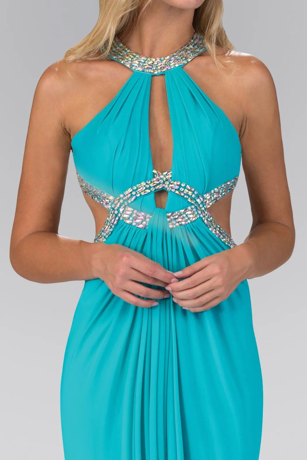 Long Dress Accented with Jewel Embellished Bodice and Cut Outs by Tux-USA
