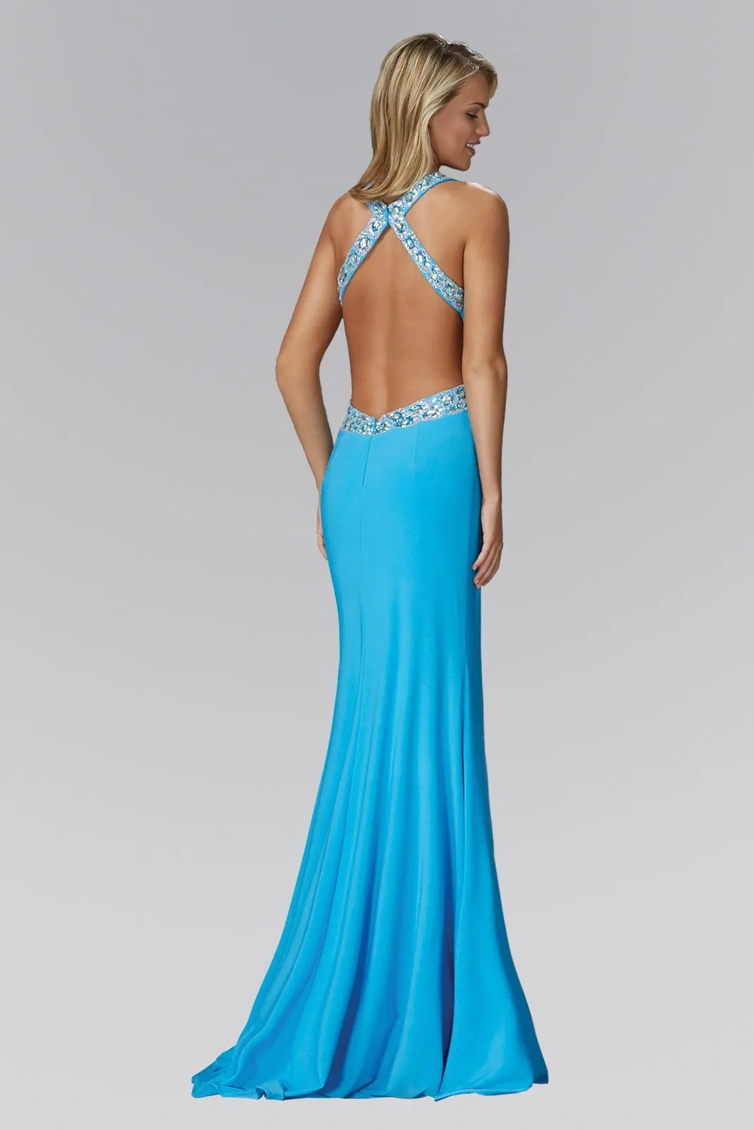 Floor Length Dress with Embroidery and Cut Outs by Tux-USA