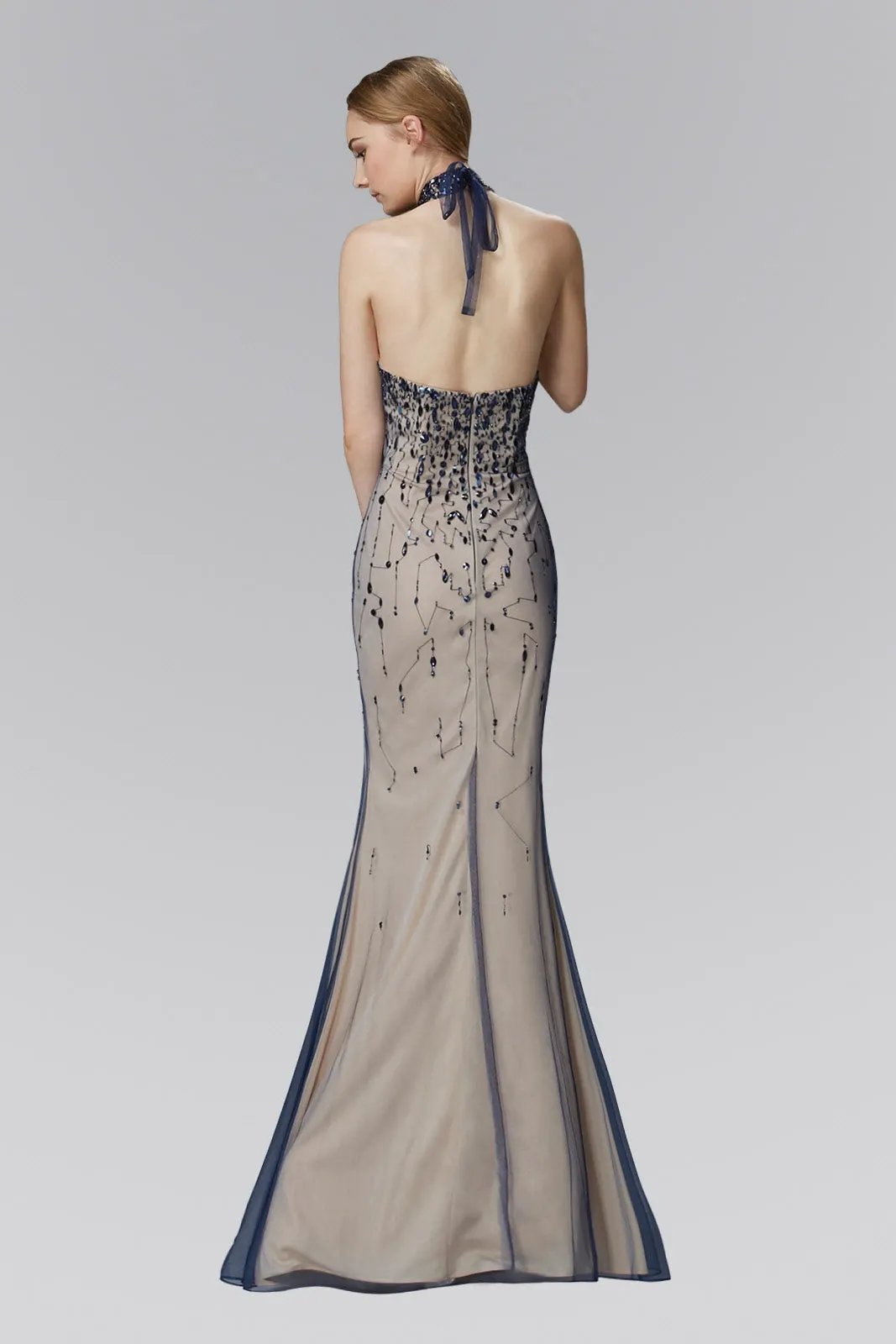 Jeweled High Neck Open Back Dress by Tux-USA