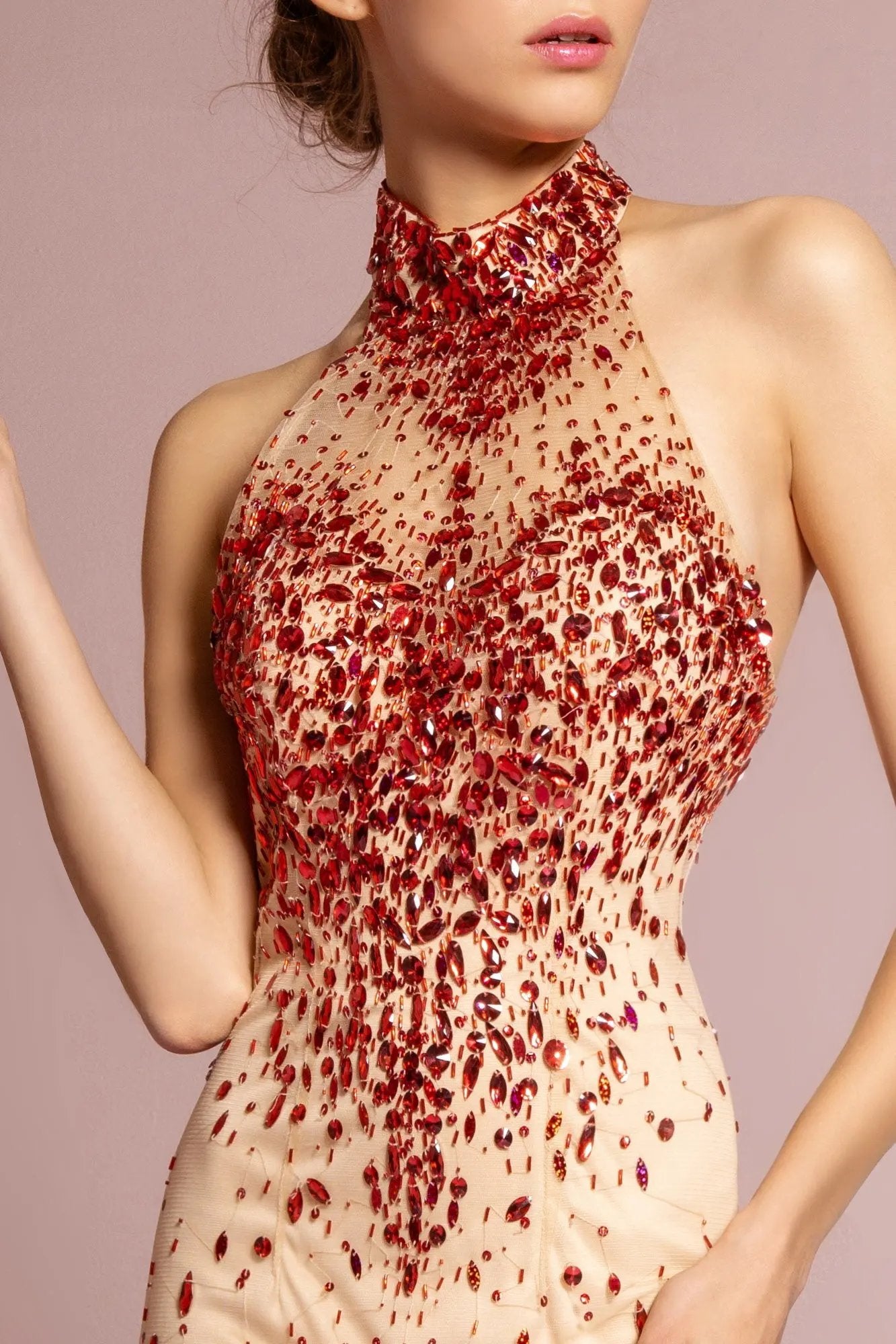 Jeweled High Neck Open Back Dress by Tux-USA