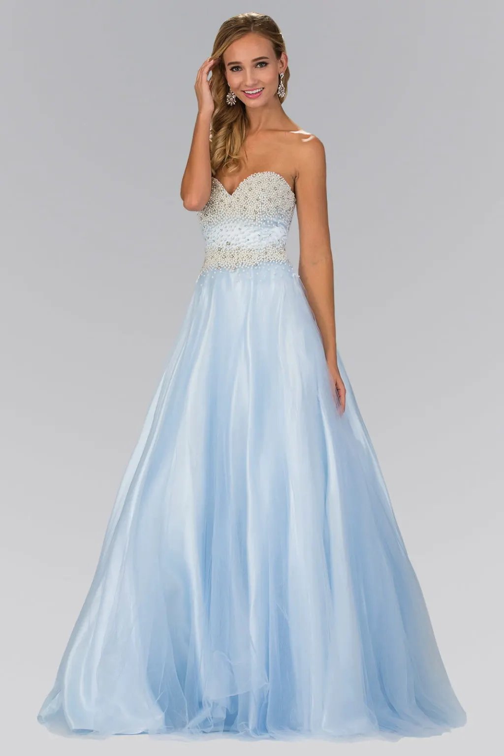 Strapless Sweetheart A-Line Tulle Long Dress with Bead and Pearl Embellished Bodice by Tux-USA