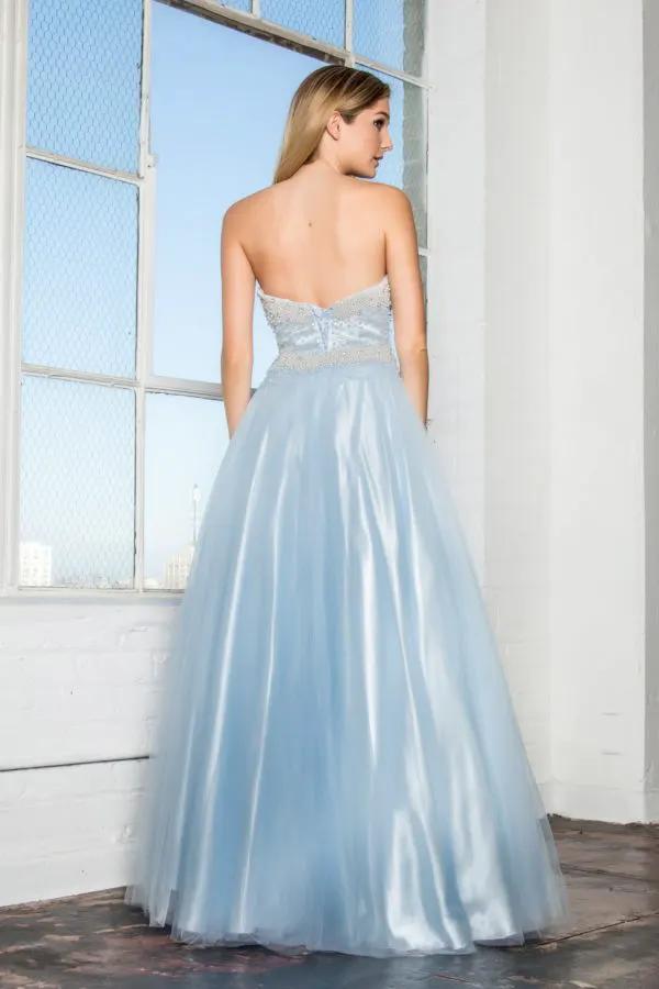 Strapless Sweetheart A-Line Tulle Long Dress with Bead and Pearl Embellished Bodice by Tux-USA
