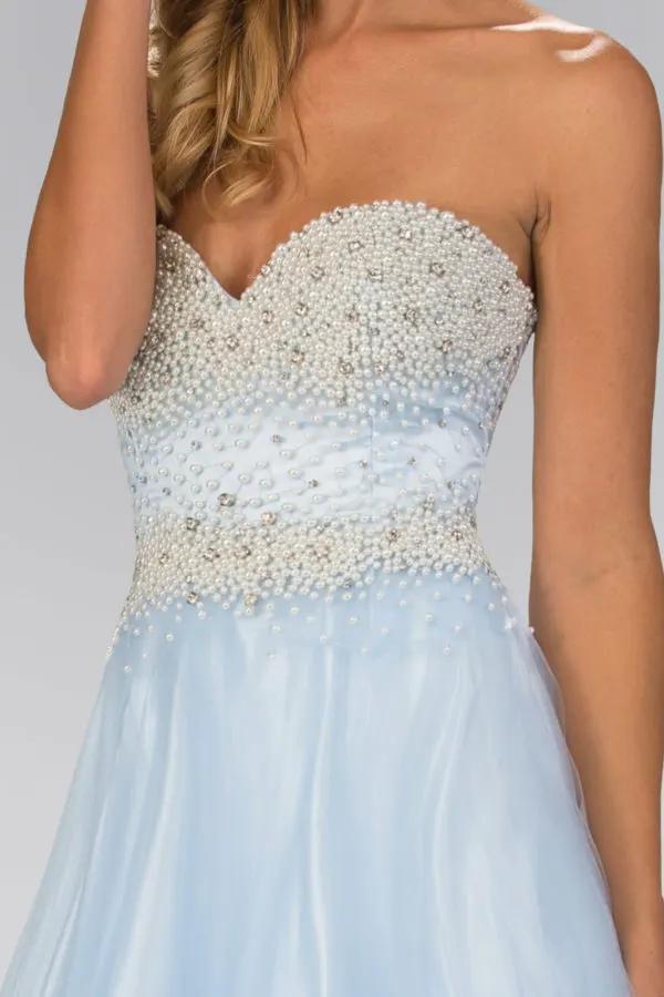 Strapless Sweetheart A-Line Tulle Long Dress with Bead and Pearl Embellished Bodice by Tux-USA